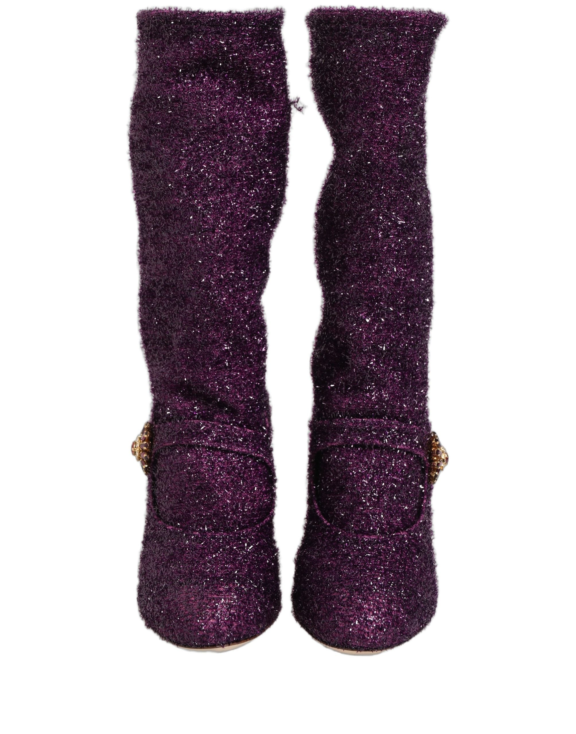 Dolce & Gabbana Purple Crystal Lurex Fantasy High Boots Women's Shoes