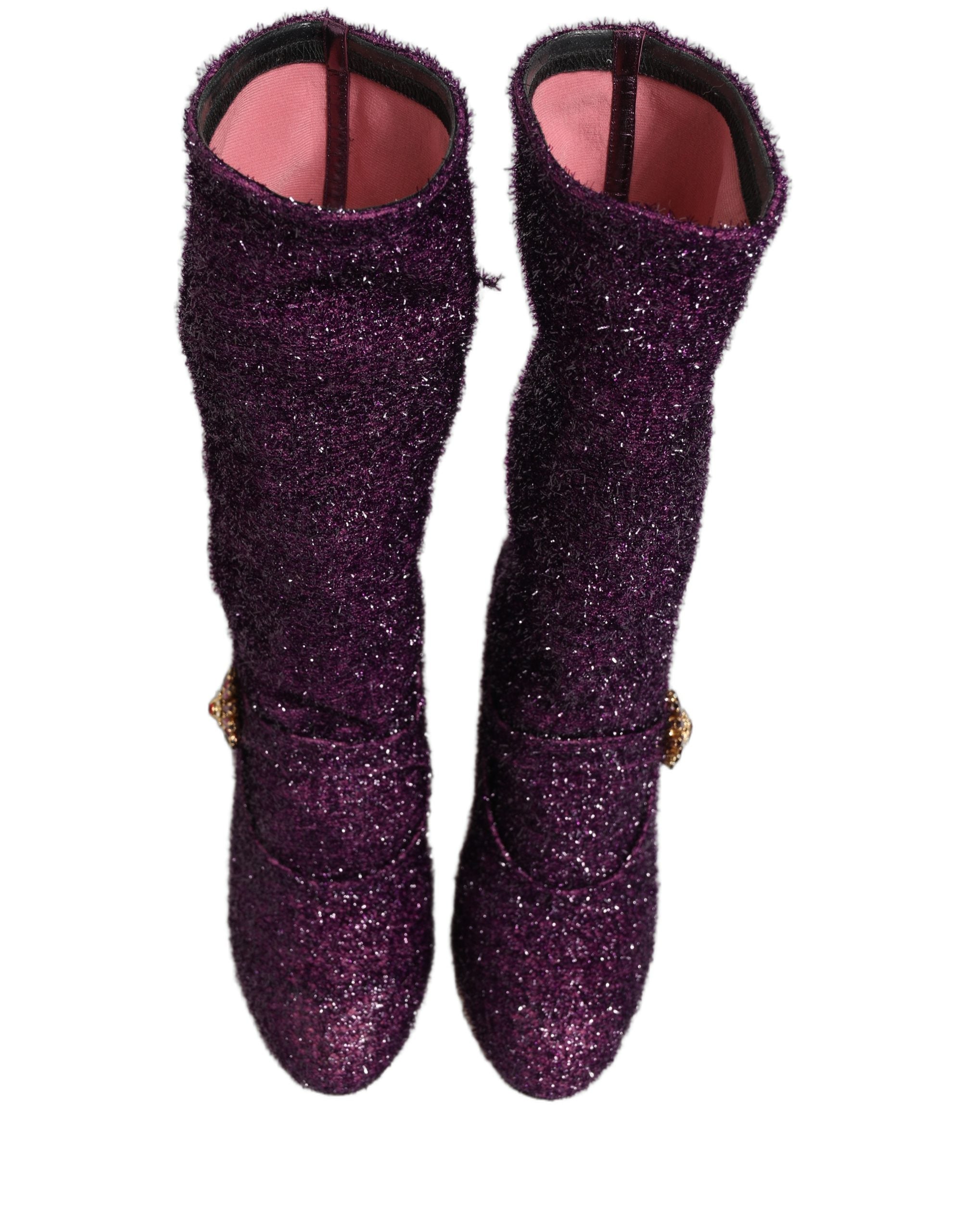 Dolce & Gabbana Purple Crystal Lurex Fantasy High Boots Women's Shoes