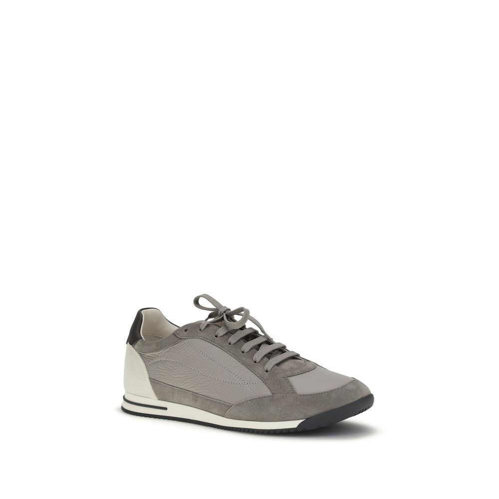 Brunello Cucinelli Gray Calf Leather Bos Taurus Men's Sneakers