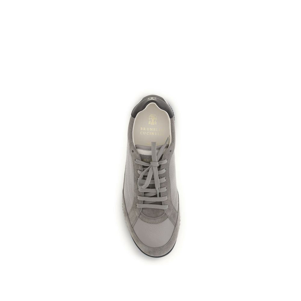 Brunello Cucinelli Gray Calf Leather Bos Taurus Men's Sneakers