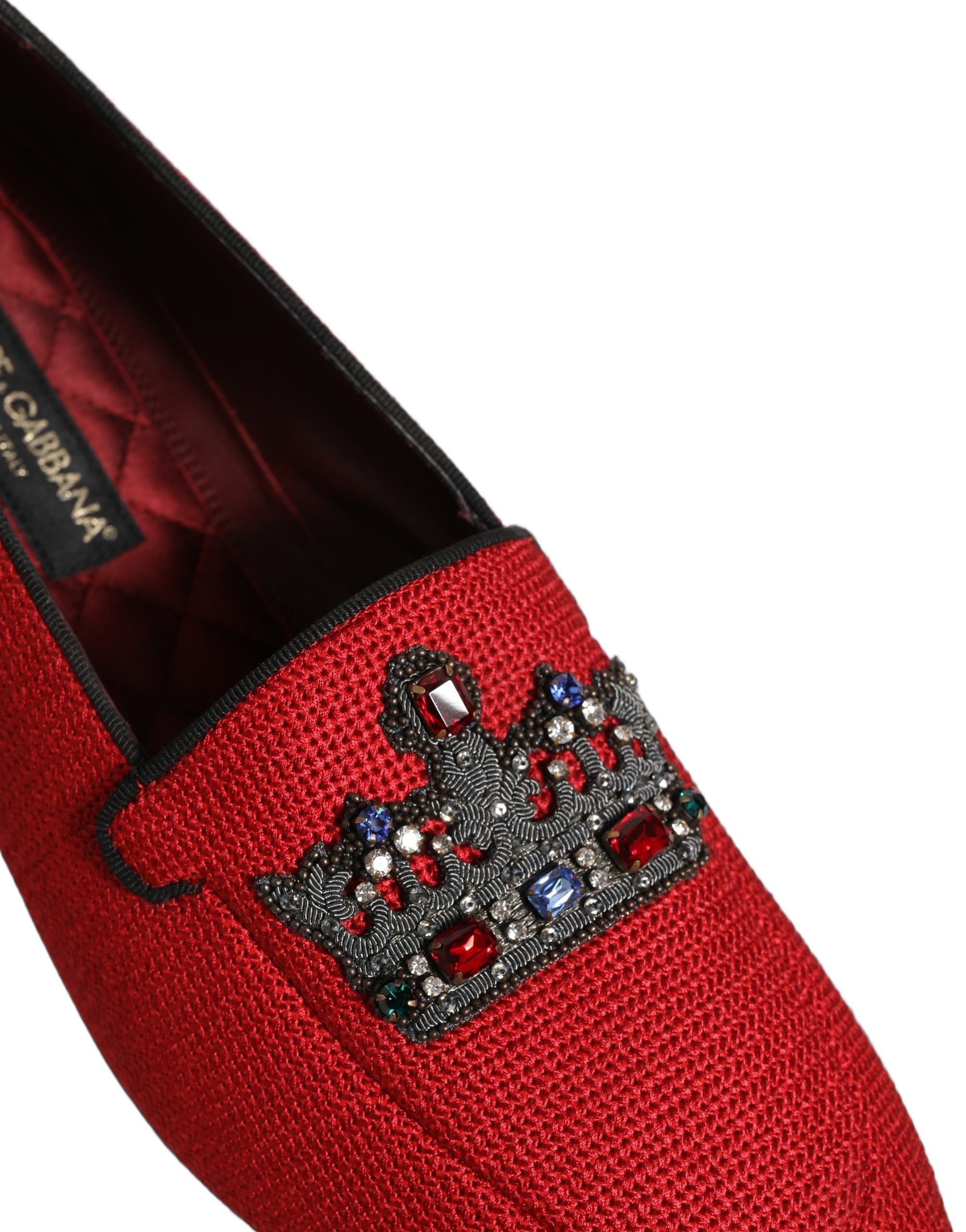 Dolce & Gabbana Red Crown Embellished Dress Loafers Men's Shoes