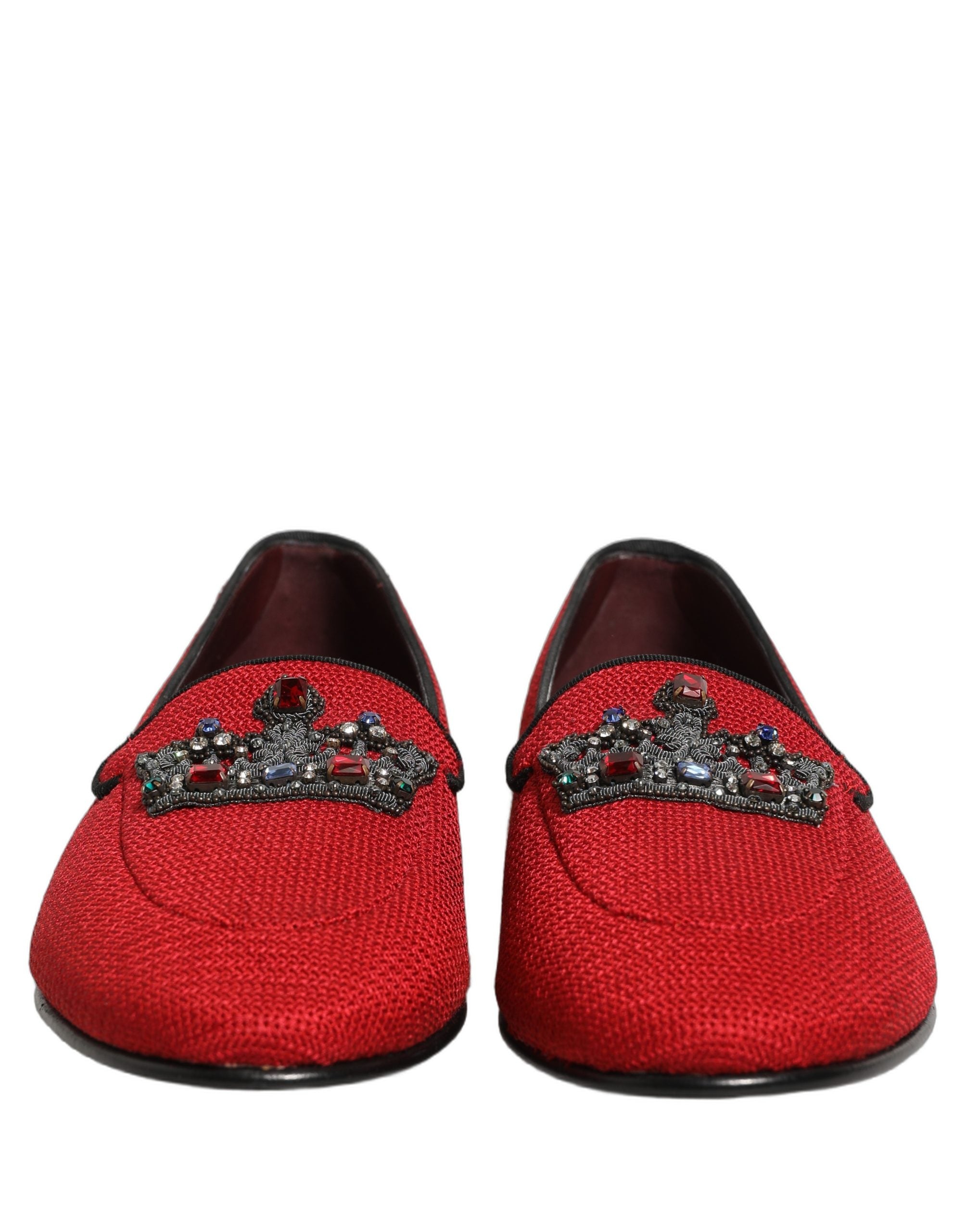 Dolce & Gabbana Red Crown Embellished Dress Loafers Men's Shoes