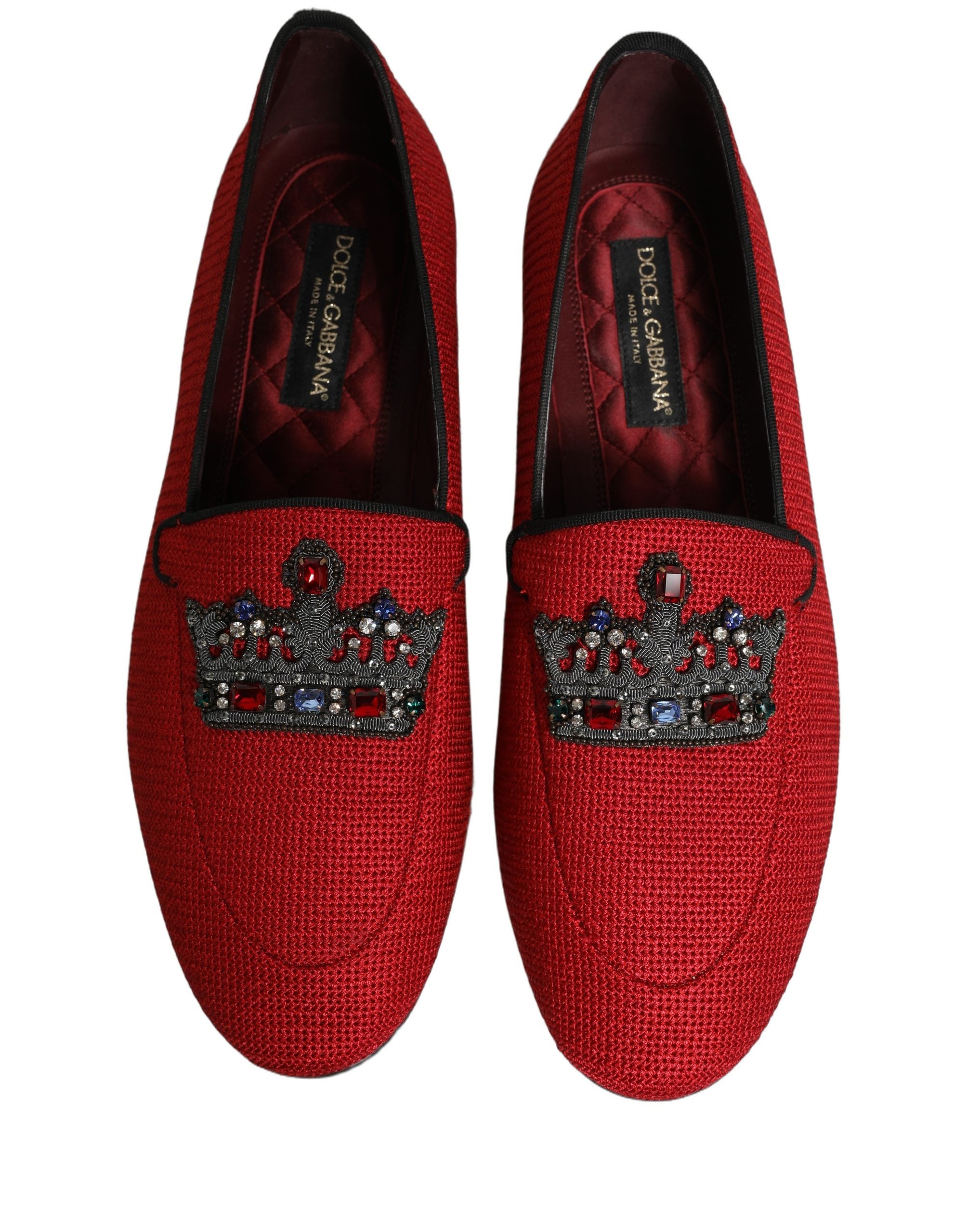 Dolce & Gabbana Red Crown Embellished Dress Loafers Men's Shoes