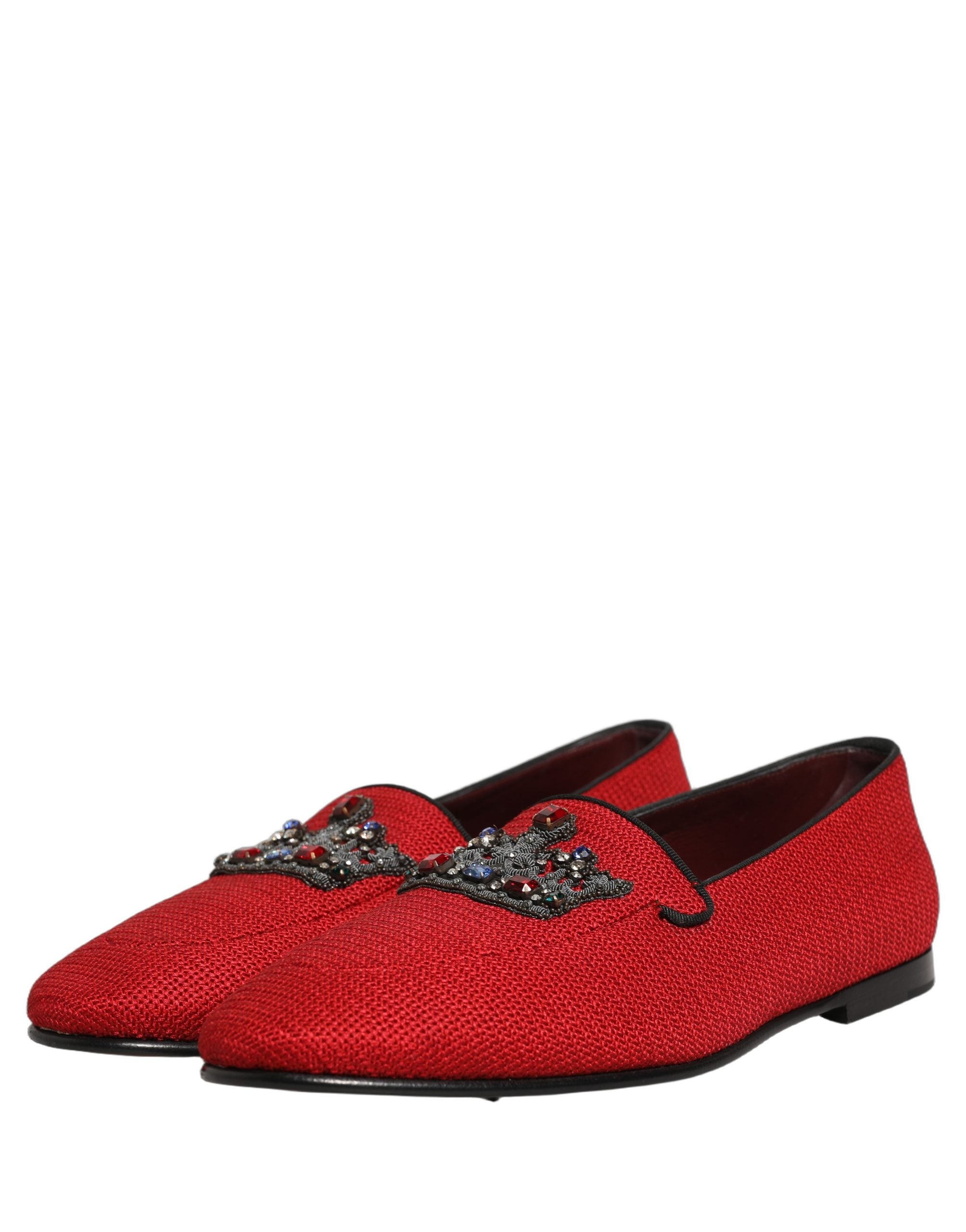 Dolce & Gabbana Red Crown Embellished Dress Loafers Men's Shoes