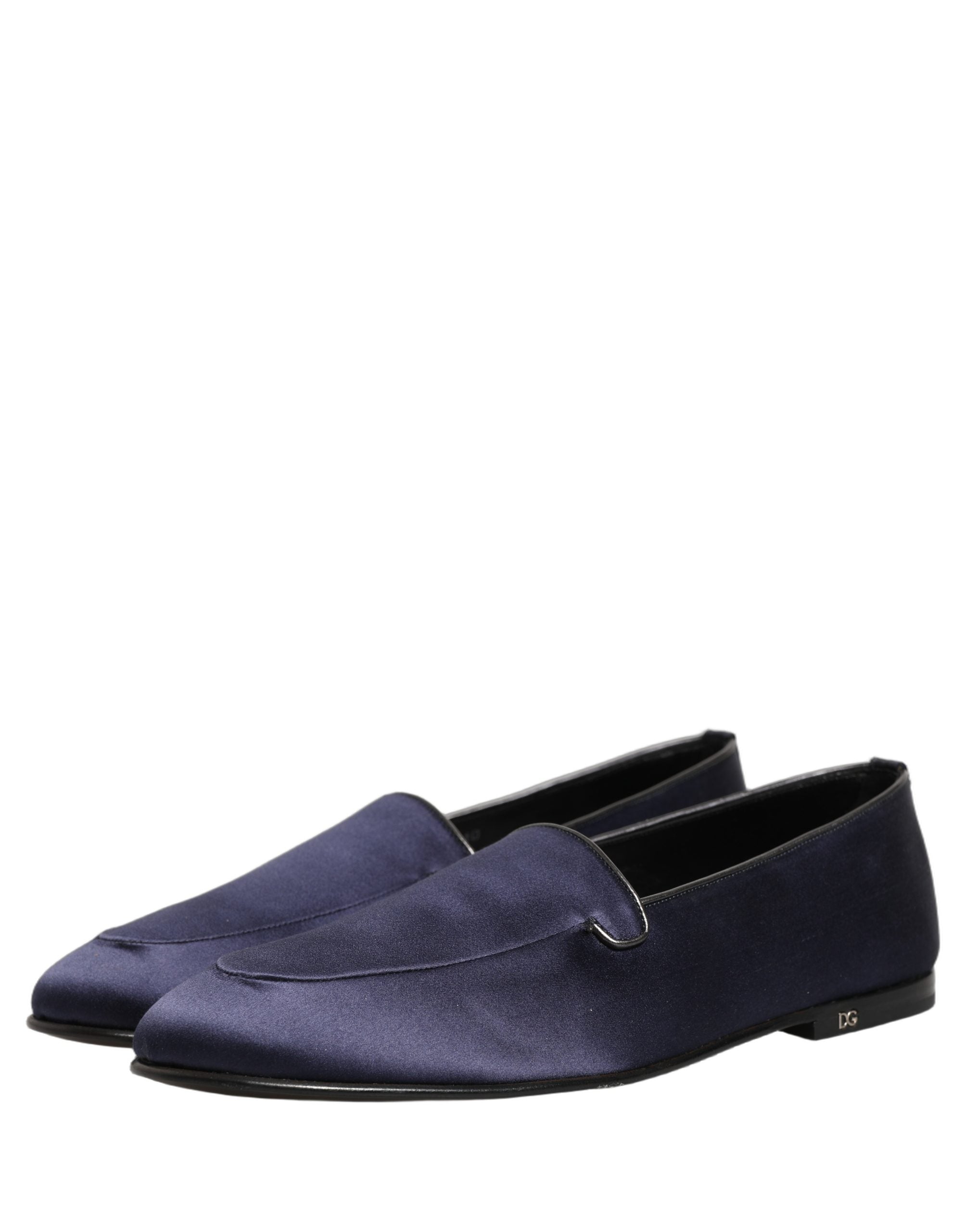 Dolce & Gabbana Navy Blue Satin DG Logo Dress Loafers Men's Shoes
