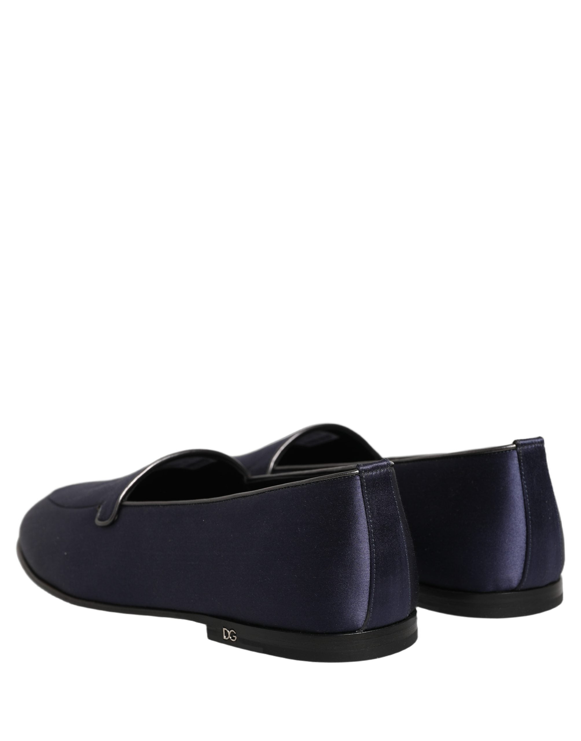 Dolce & Gabbana Navy Blue Satin DG Logo Dress Loafers Men's Shoes