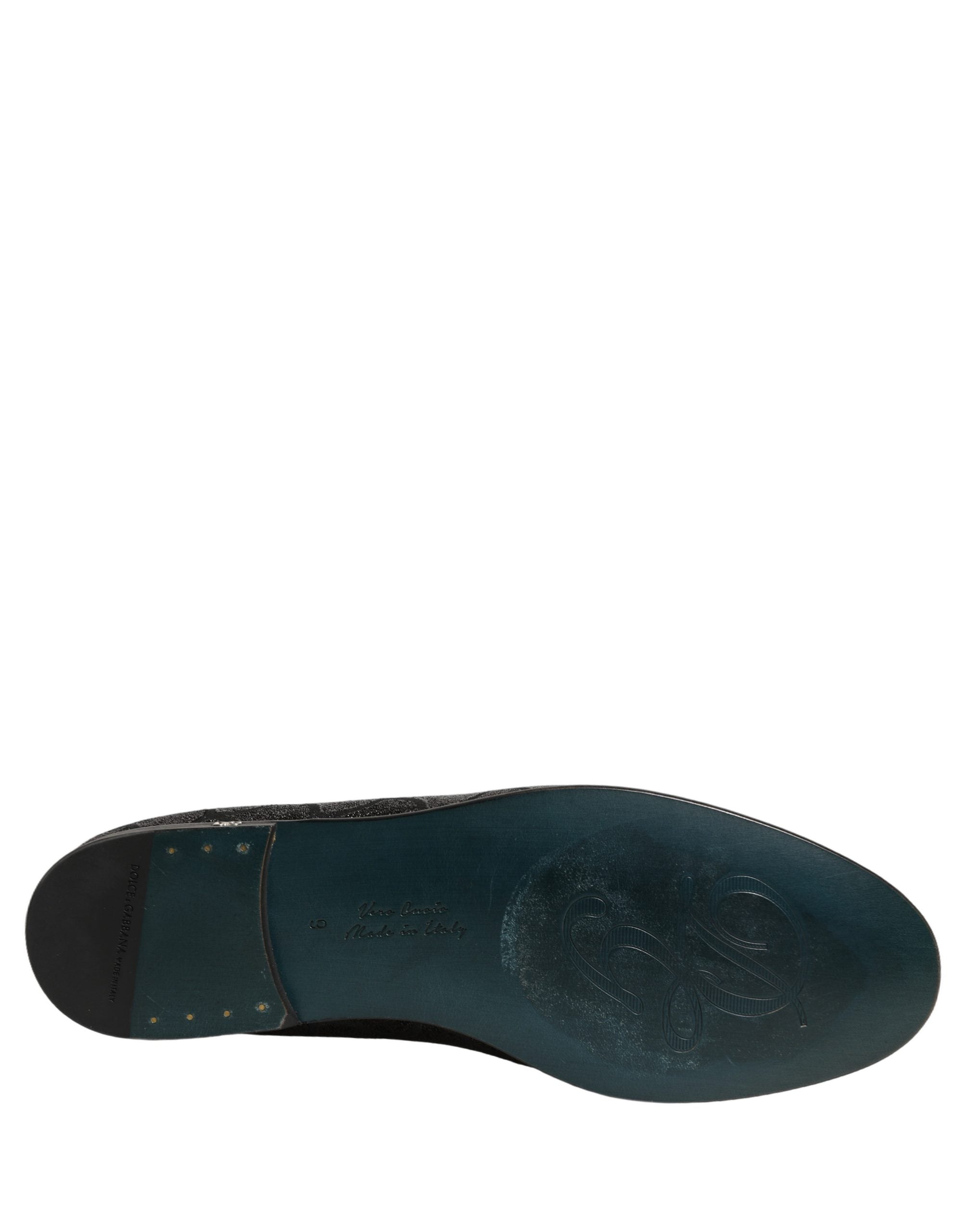 Dolce & Gabbana Black Glitter Brocade Men Dress Loafers Men's Shoes