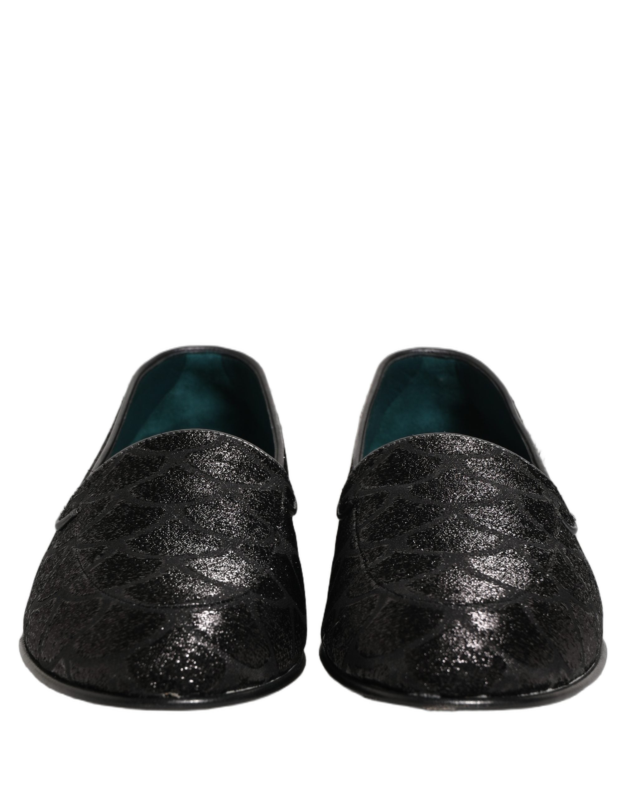 Dolce & Gabbana Black Glitter Brocade Men Dress Loafers Men's Shoes