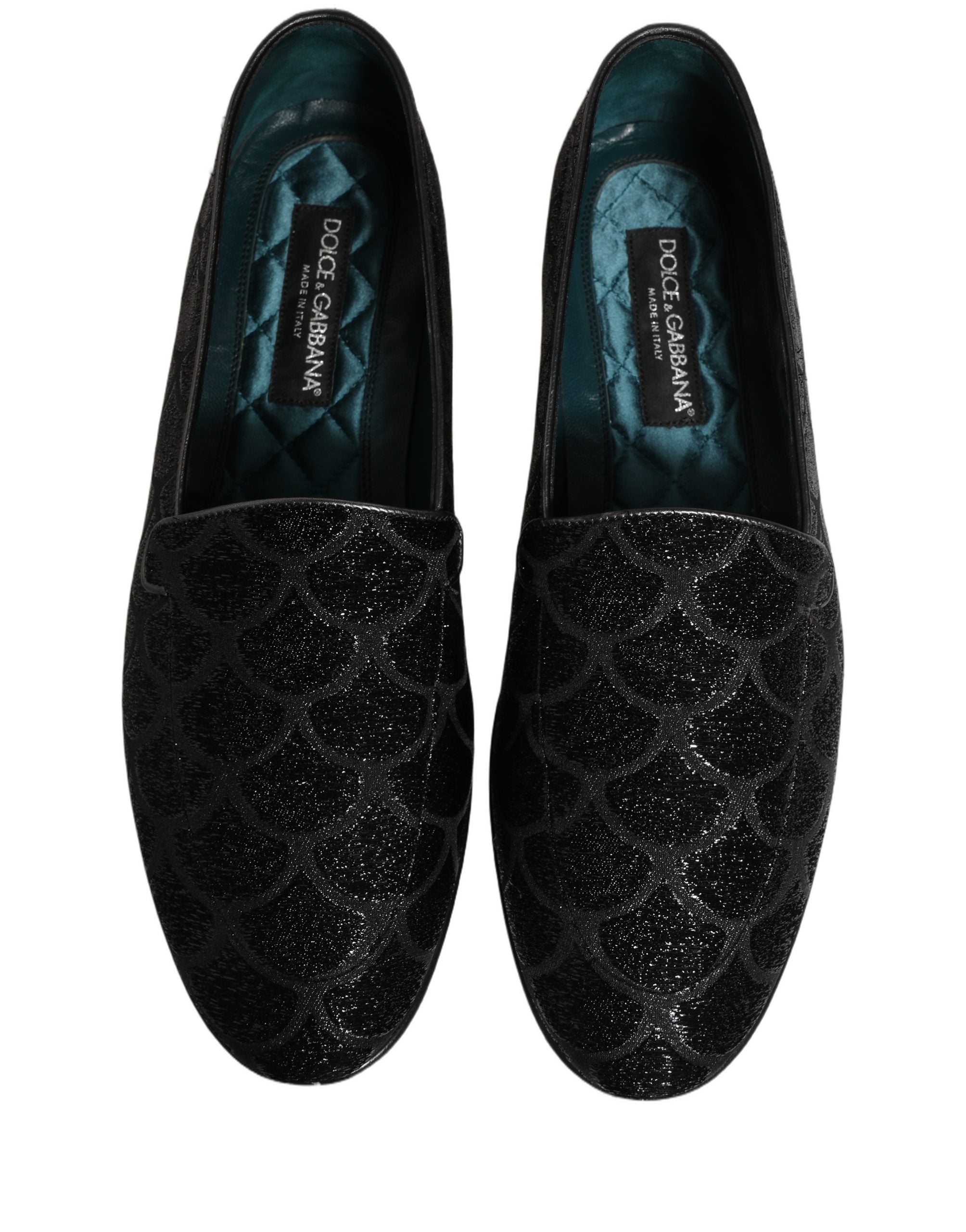 Dolce & Gabbana Black Glitter Brocade Men Dress Loafers Men's Shoes