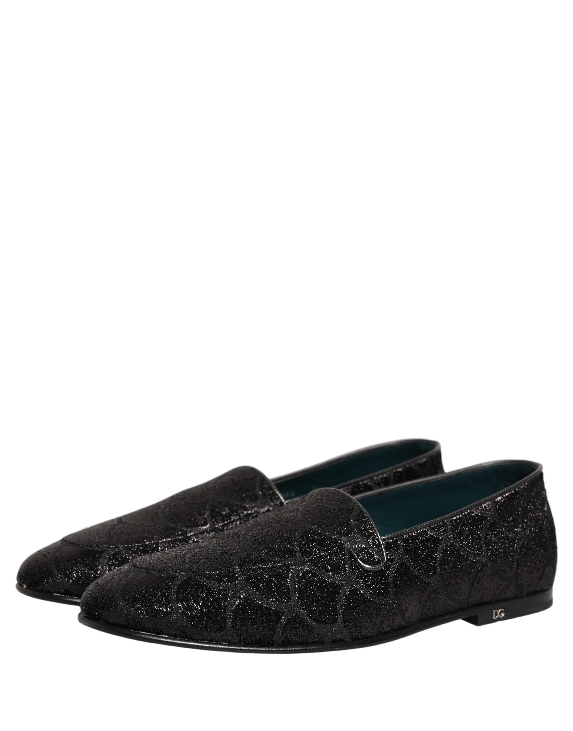 Dolce & Gabbana Black Glitter Brocade Men Dress Loafers Men's Shoes