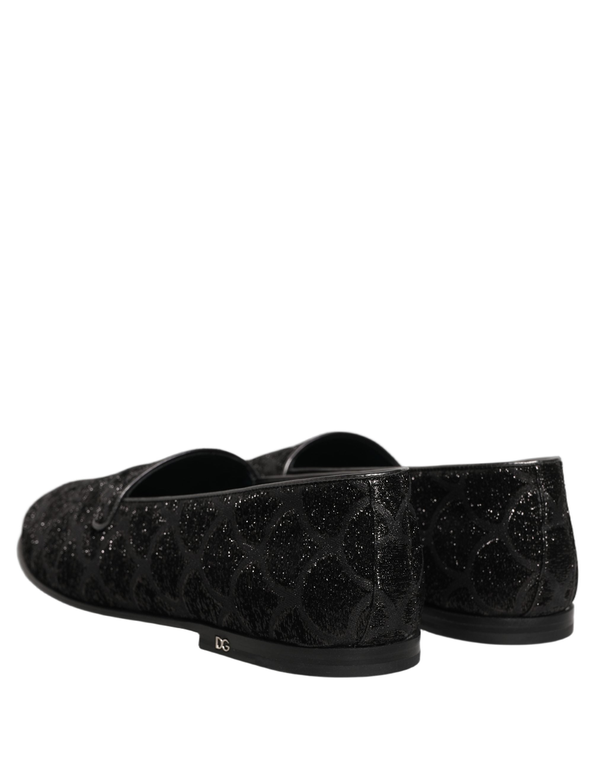 Dolce & Gabbana Black Glitter Brocade Men Dress Loafers Men's Shoes