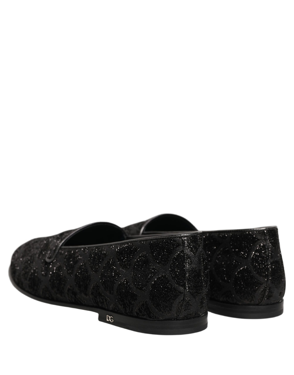 Dolce & Gabbana Black Glitter Brocade Men Dress Loafers Men's Shoes