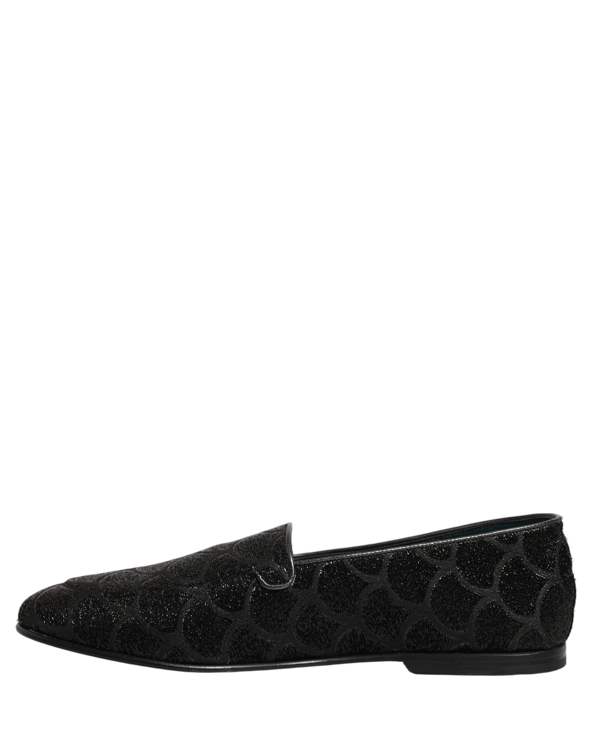 Dolce & Gabbana Black Glitter Brocade Men Dress Loafers Men's Shoes