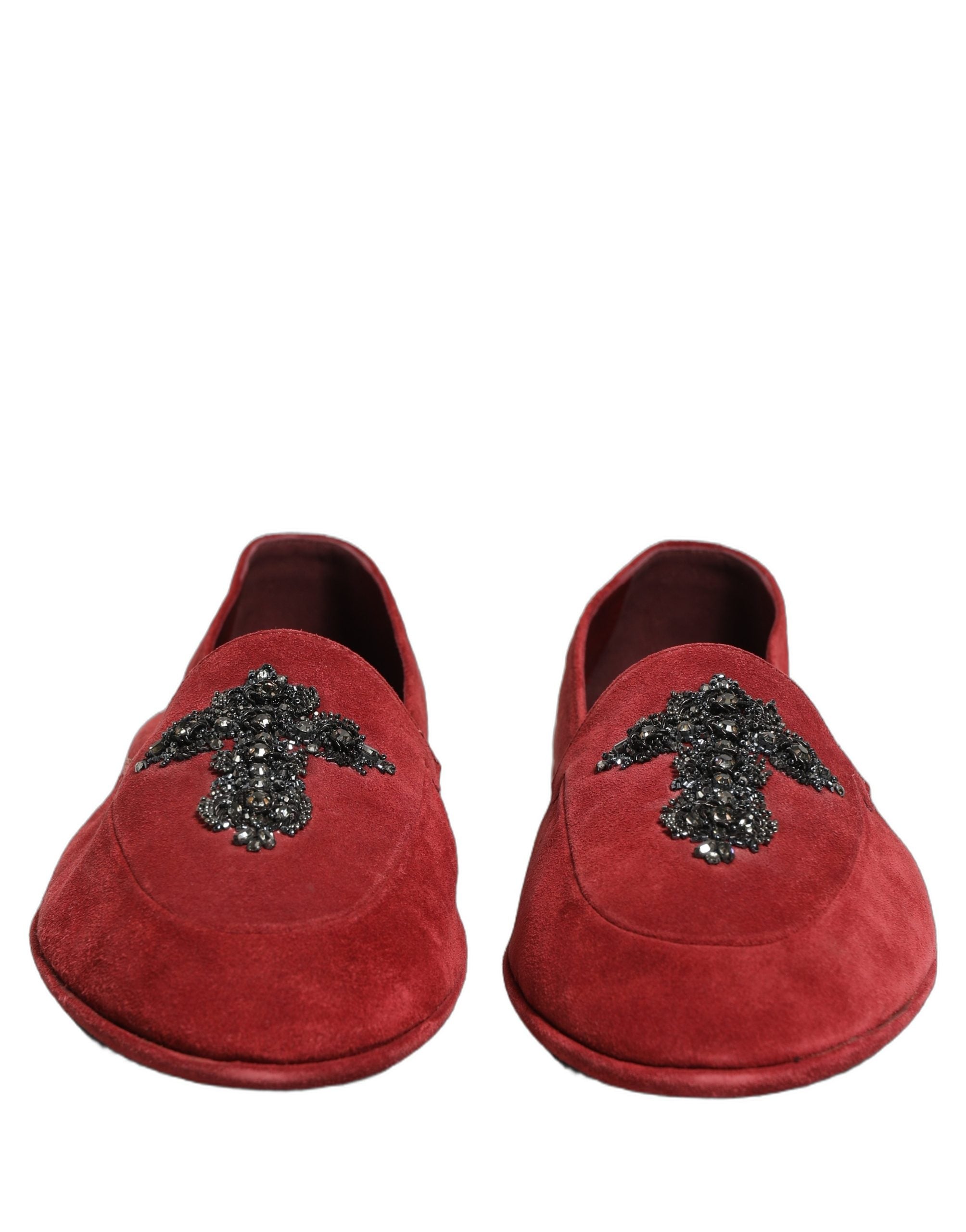 Dolce & Gabbana Red Suede Cross Slip On Dress Loafers Men's Shoes