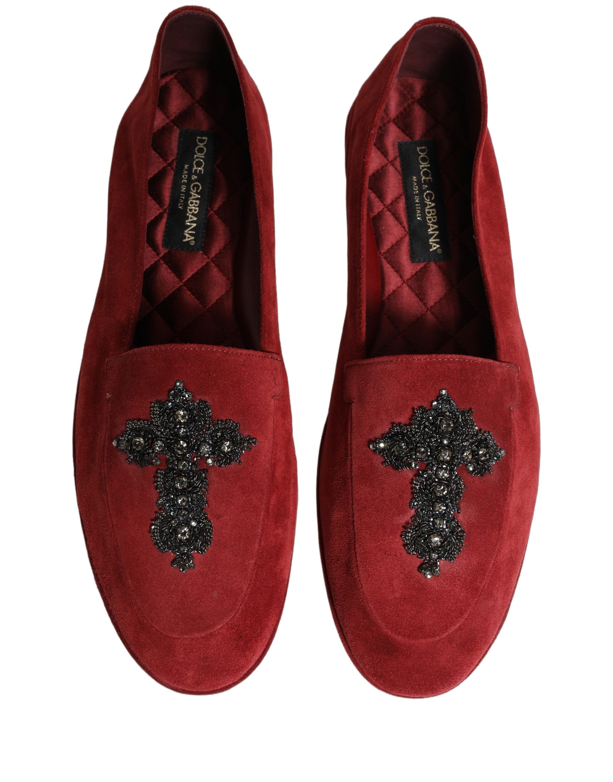 Dolce & Gabbana Red Suede Cross Slip On Dress Loafers Men's Shoes