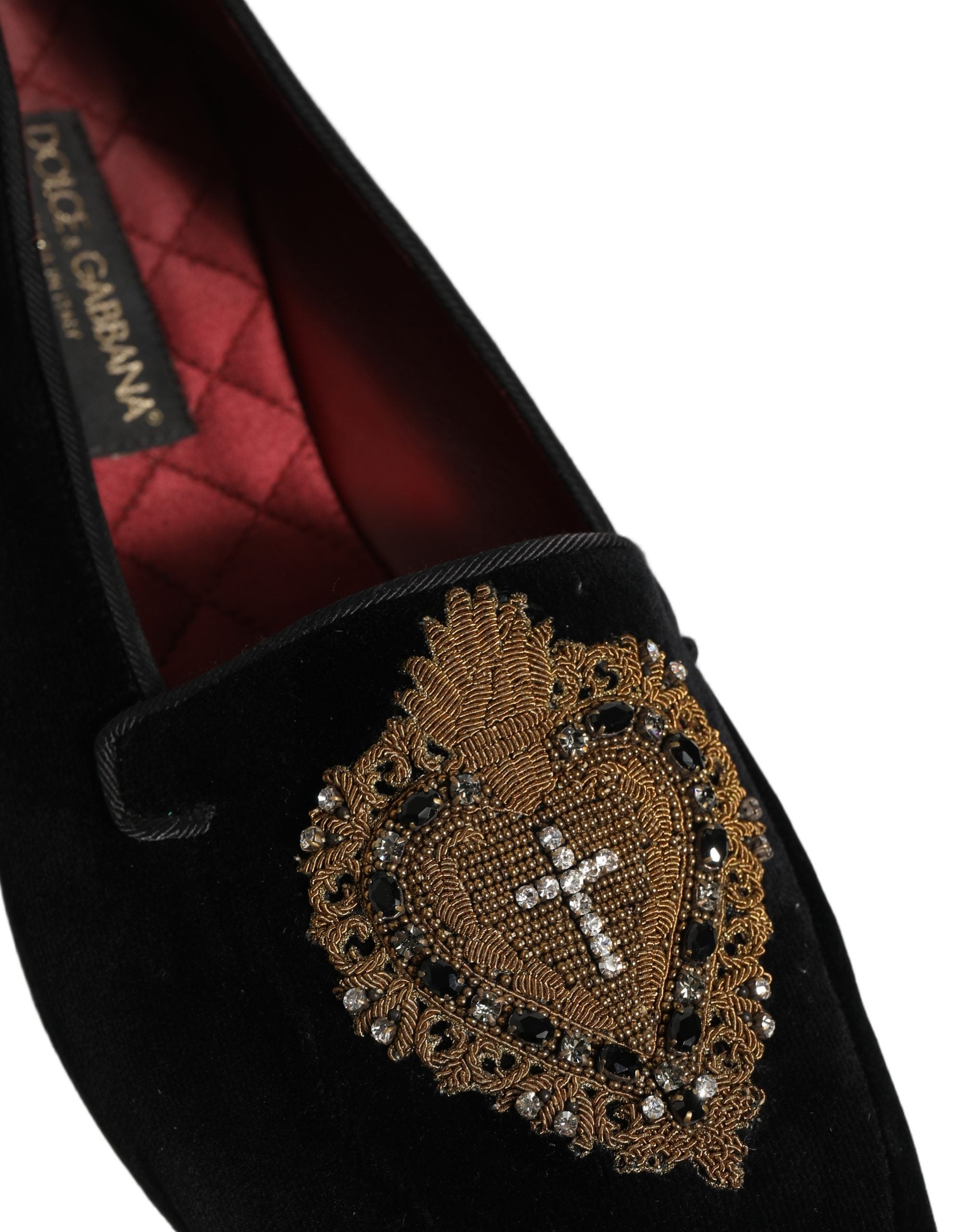 Dolce & Gabbana Black Velvet Sacred Heart Dress Loafers Men's Shoes (Pre-Owned)