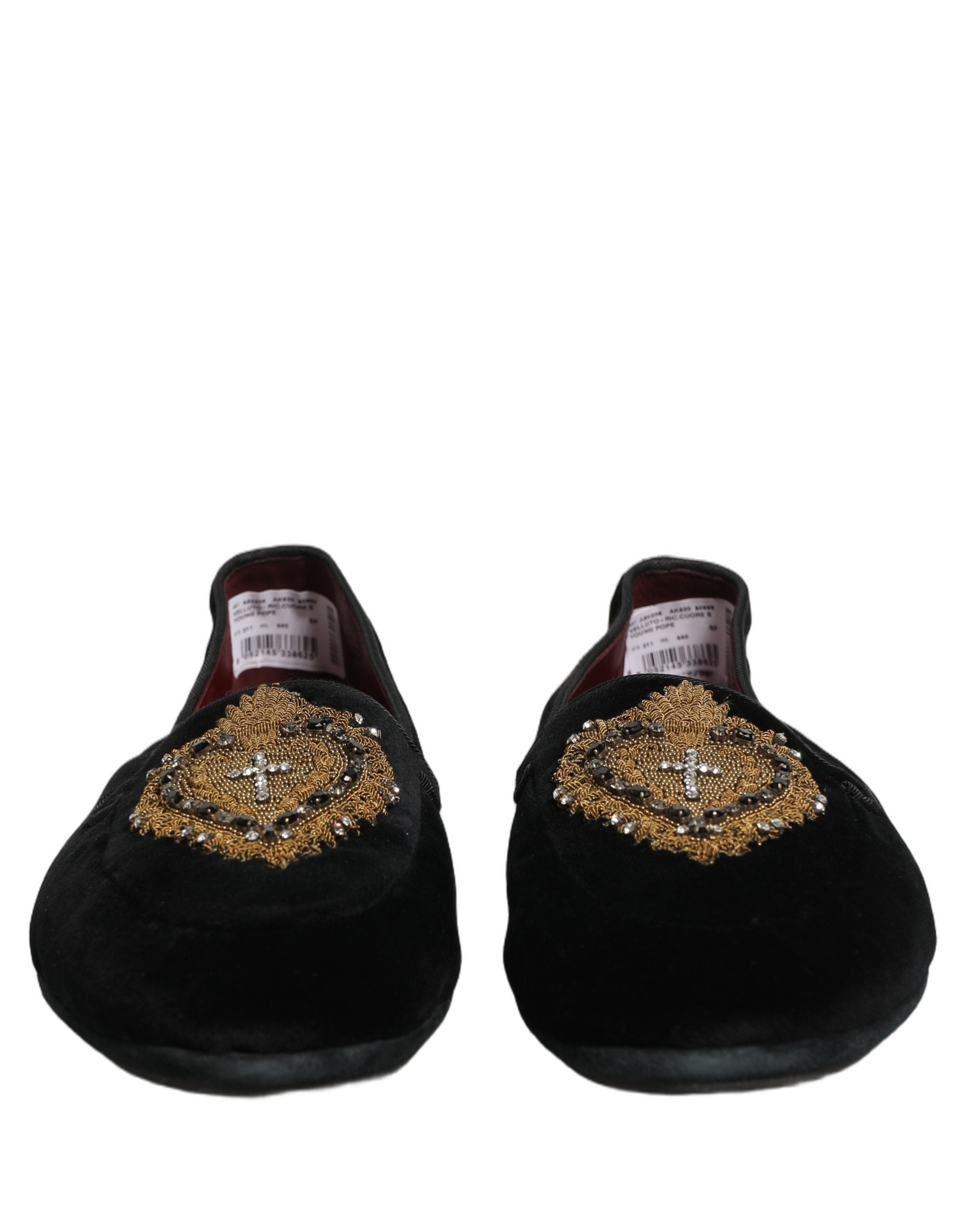 Dolce & Gabbana Black Velvet Sacred Heart Dress Loafers Men's Shoes (Pre-Owned)