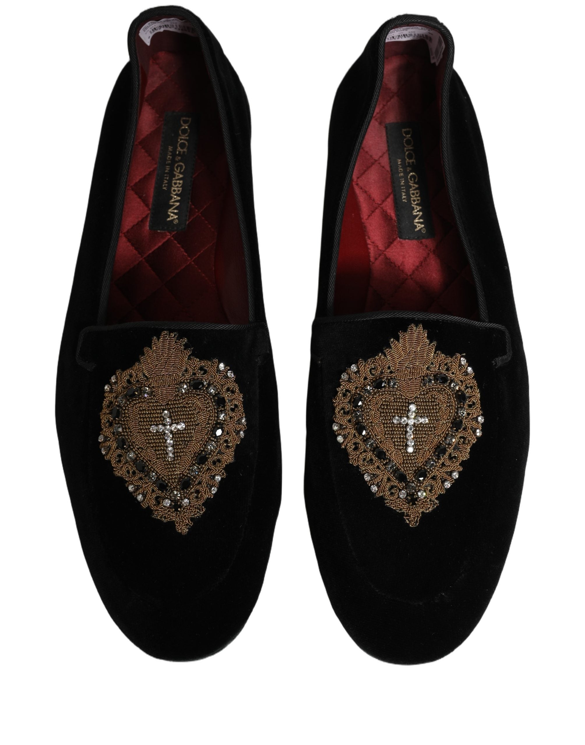 Dolce & Gabbana Black Velvet Sacred Heart Dress Loafers Men's Shoes (Pre-Owned)