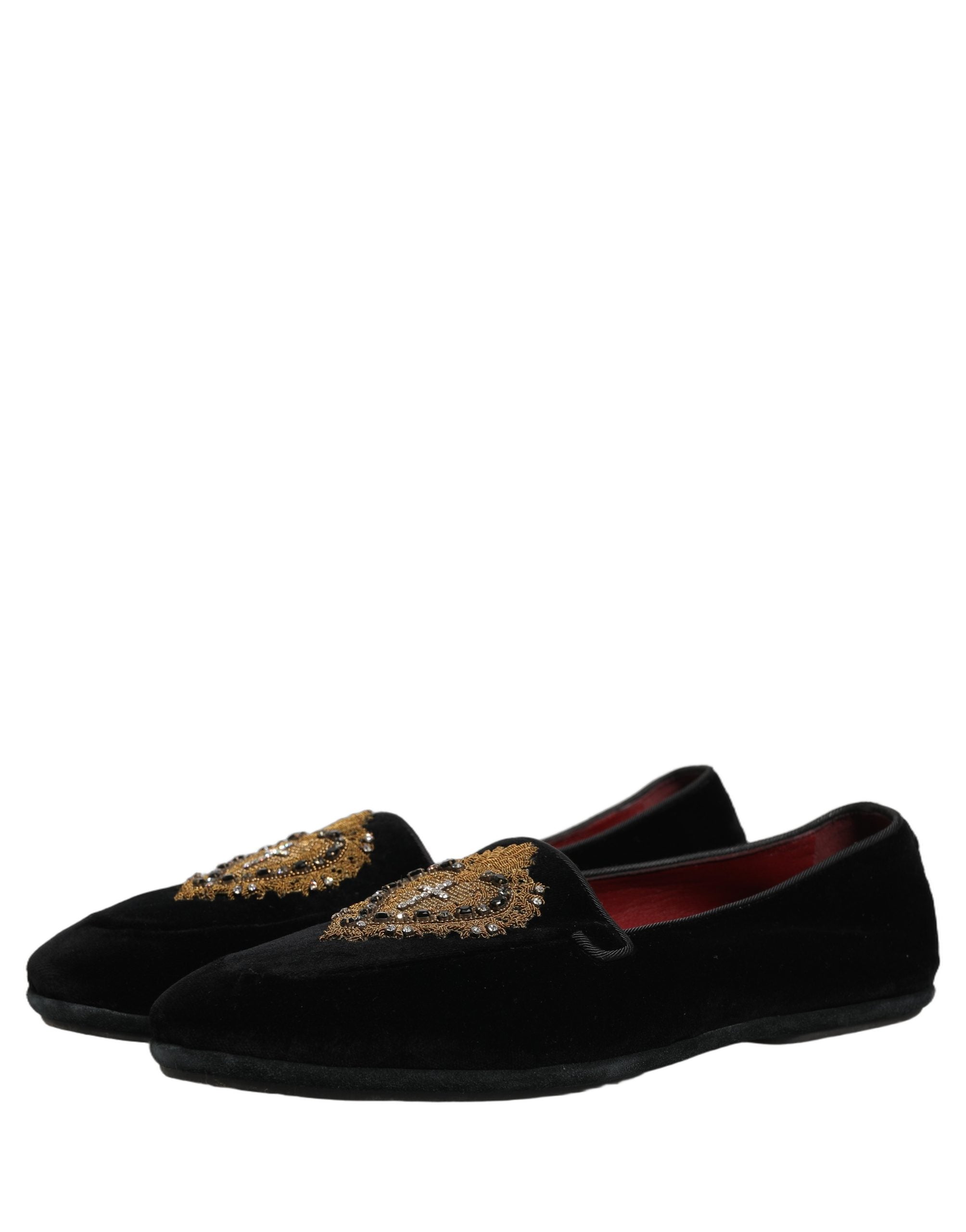 Dolce & Gabbana Black Velvet Sacred Heart Dress Loafers Men's Shoes (Pre-Owned)