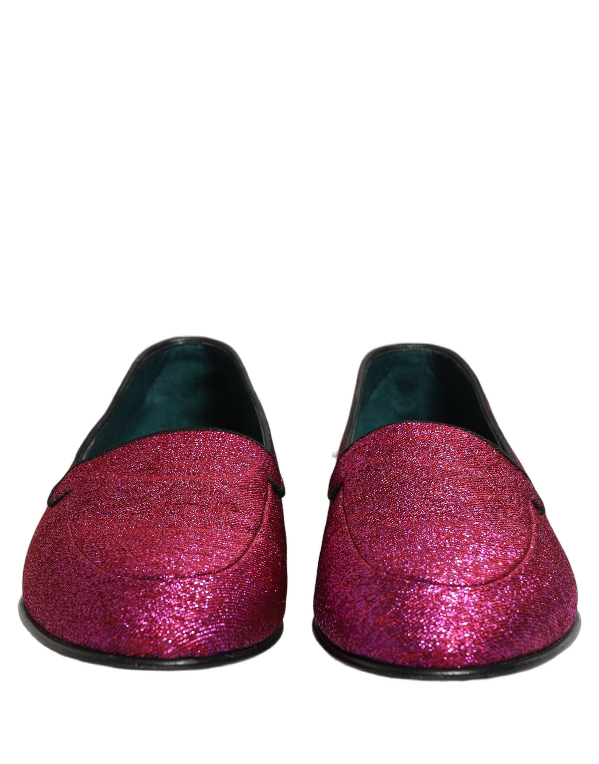 Dolce & Gabbana Pink Glitter Lurex Logo Dress Loafers Men's Shoes