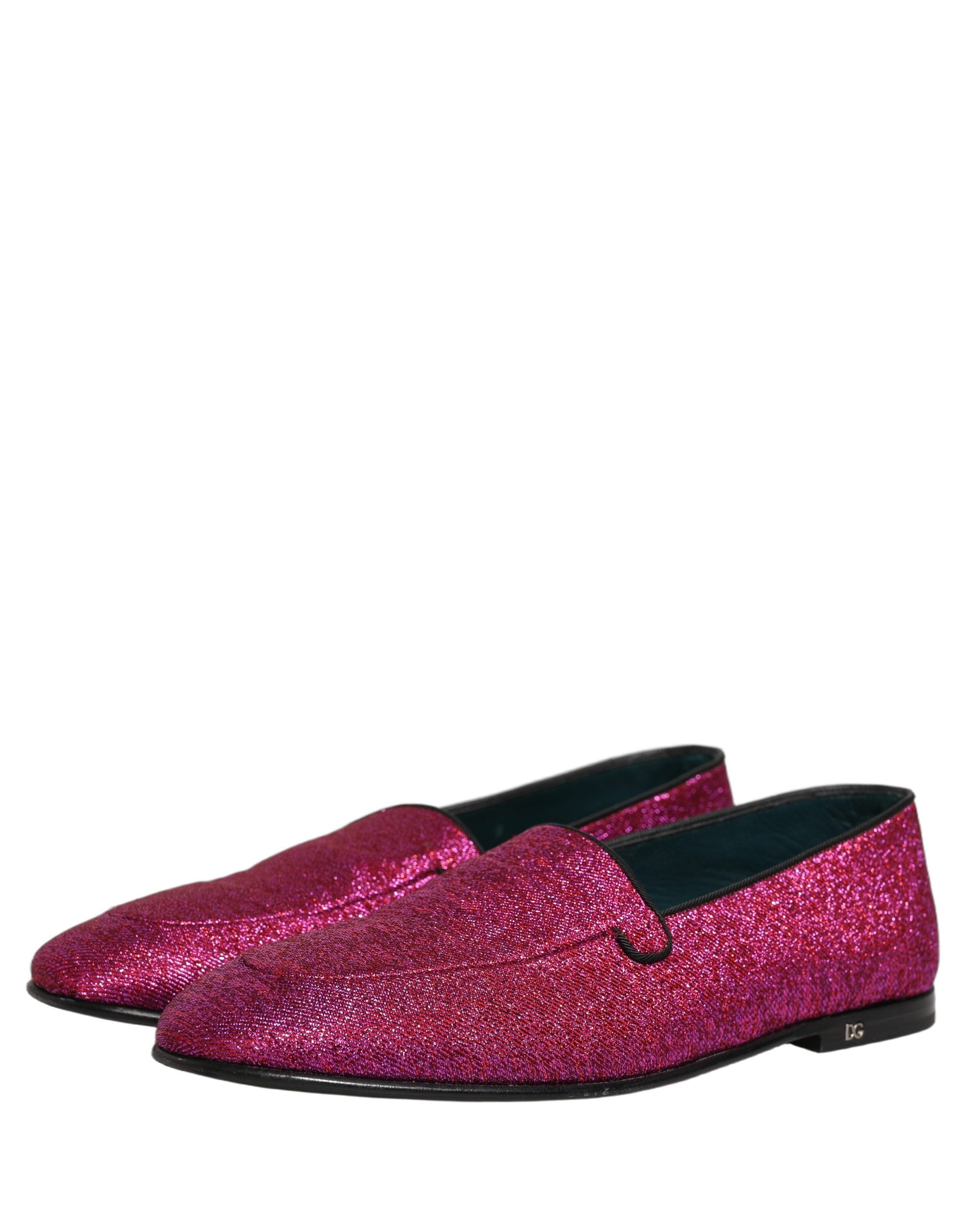 Dolce & Gabbana Pink Glitter Lurex Logo Dress Loafers Men's Shoes