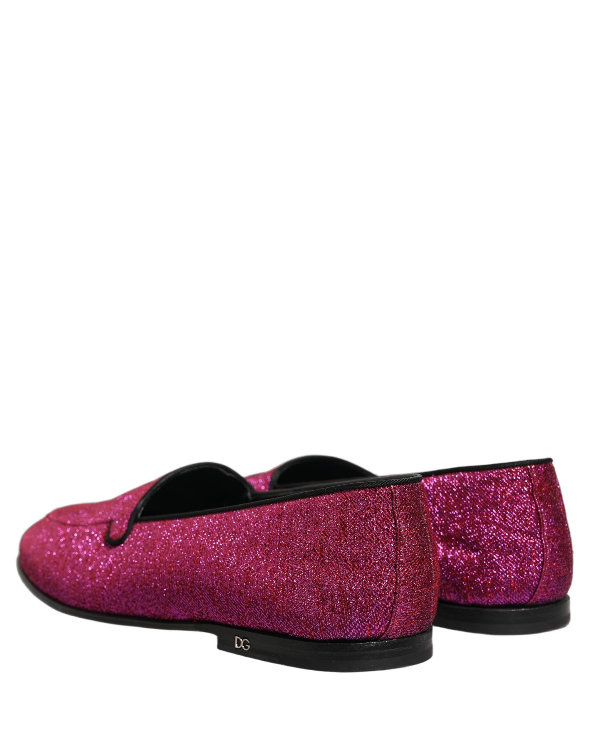 Dolce & Gabbana Pink Glitter Lurex Logo Dress Loafers Men's Shoes
