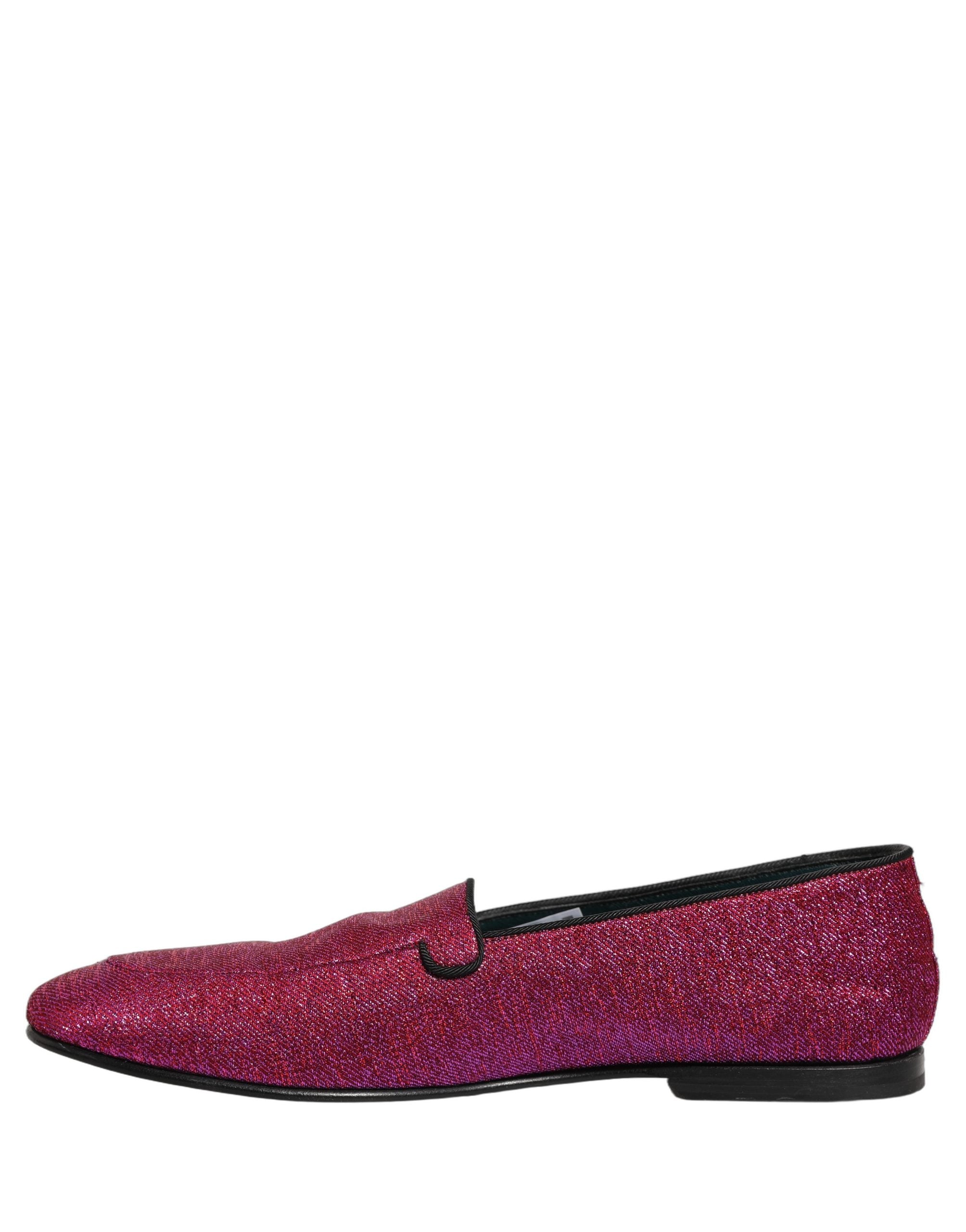 Dolce & Gabbana Pink Glitter Lurex Logo Dress Loafers Men's Shoes