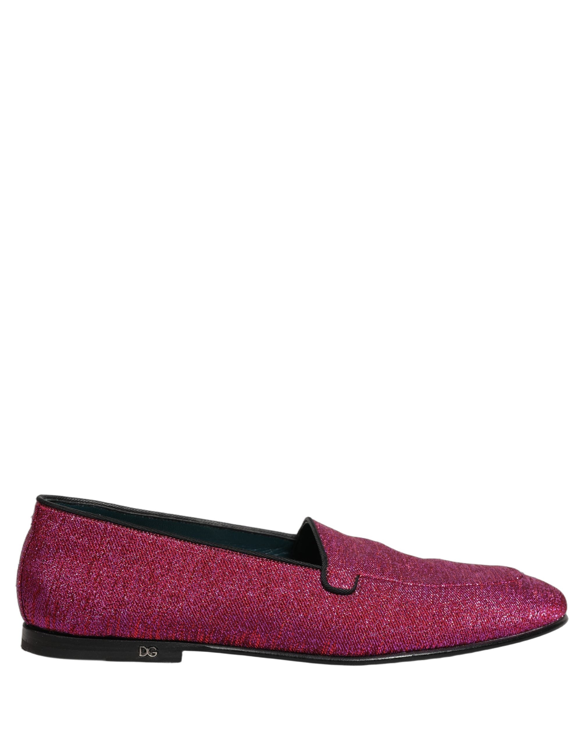 Dolce & Gabbana Pink Glitter Lurex Logo Dress Loafers Men's Shoes