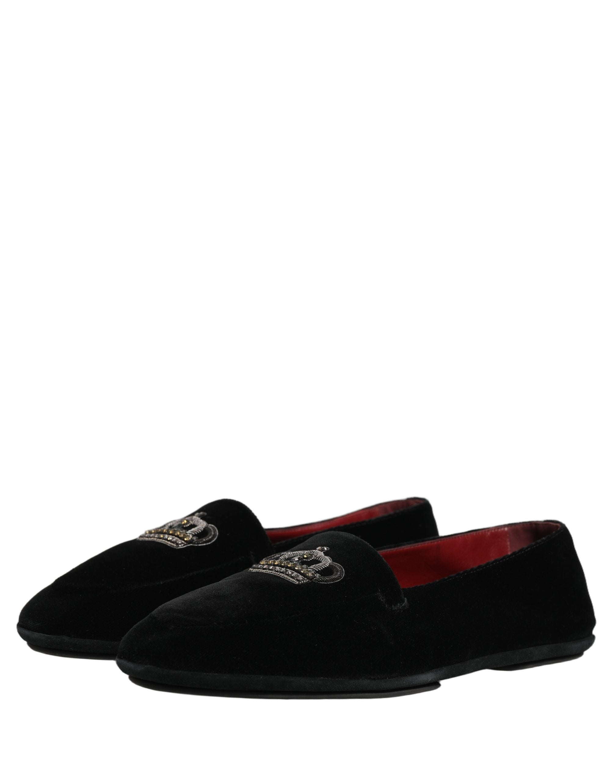Dolce & Gabbana Black Crown Embellished Dress Loafers Men's Shoes