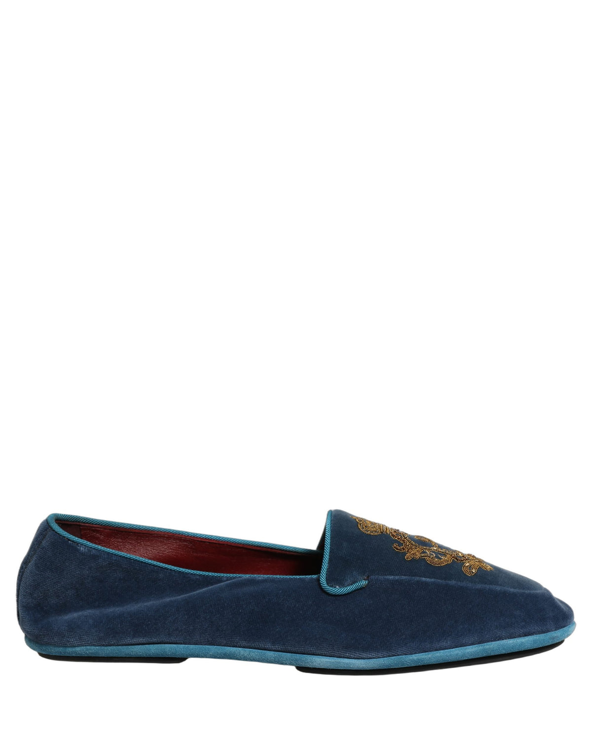 Dolce & Gabbana Blue Velvet Crown Embroidery Loafers Men's Shoes