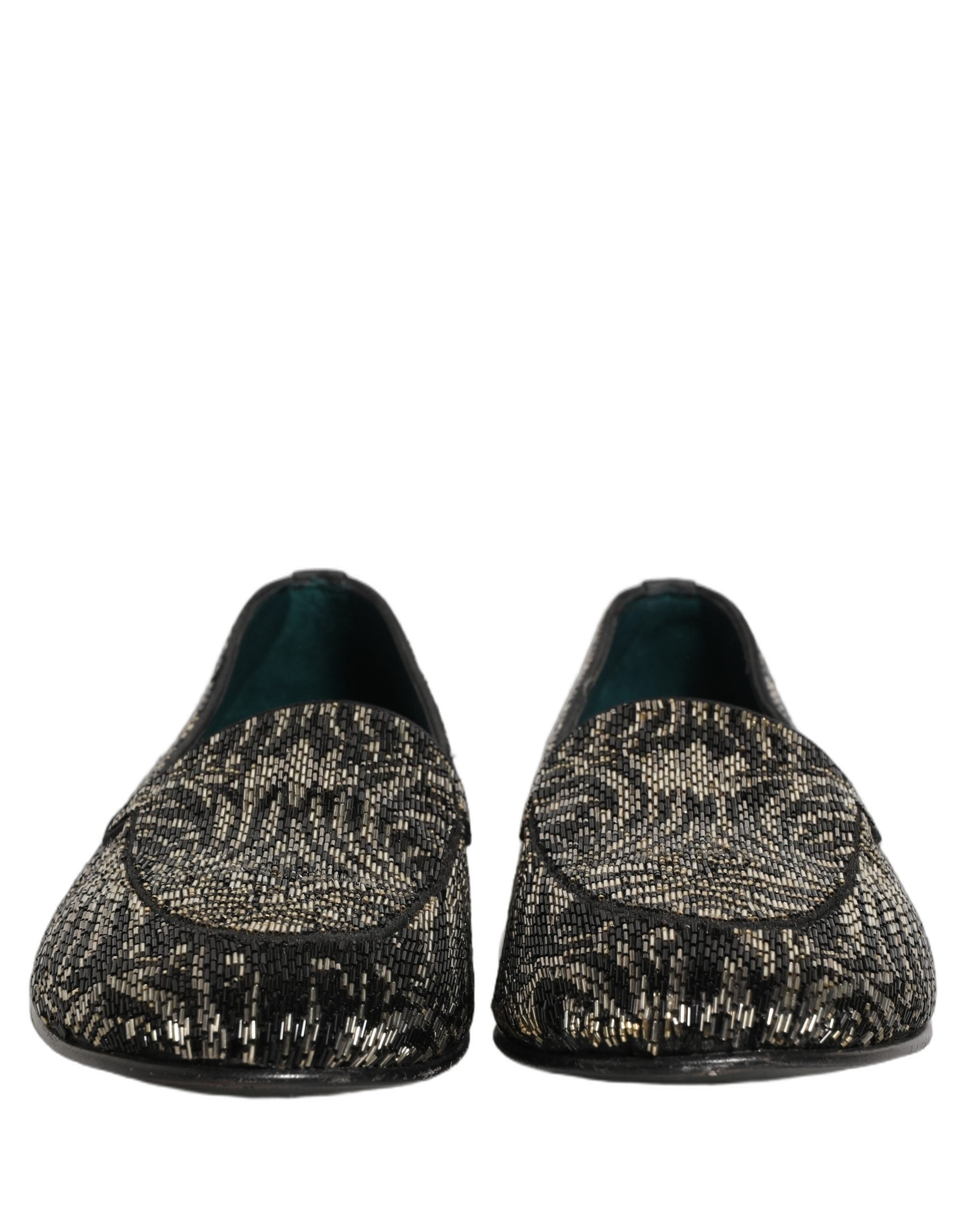 Dolce & Gabbana Black Silver Embellished Dress Loafers Men's Shoes