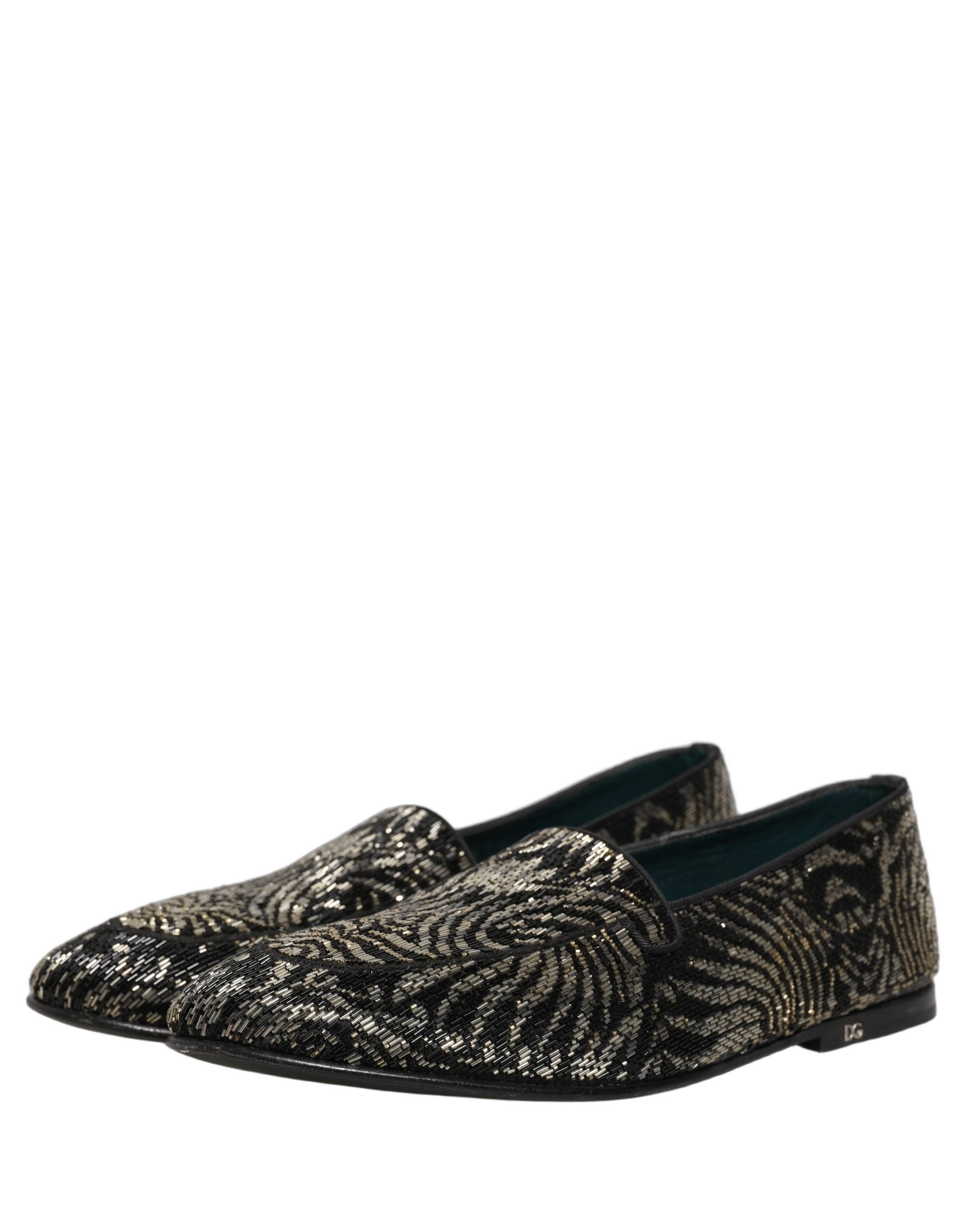 Dolce & Gabbana Black Silver Embellished Dress Loafers Men's Shoes