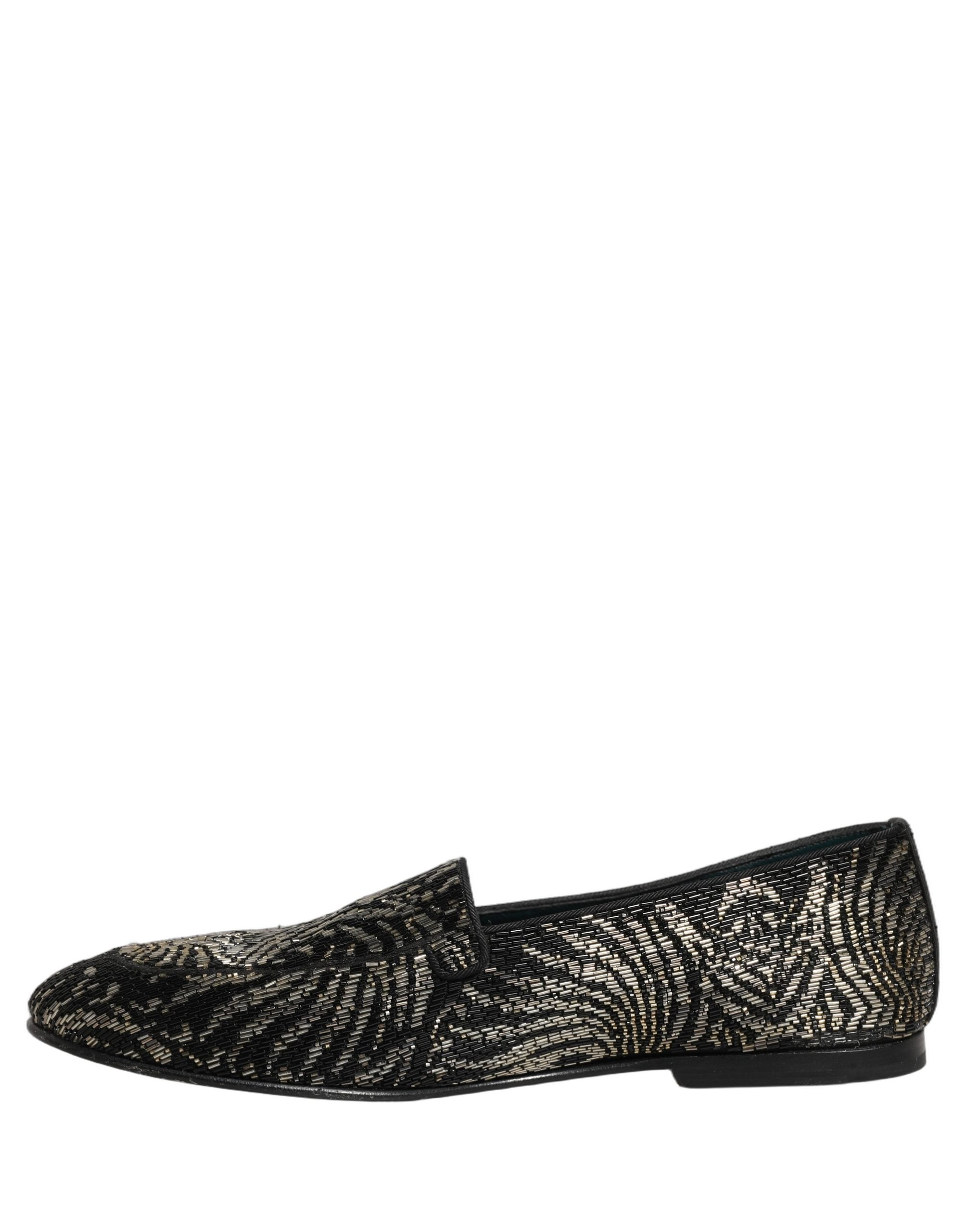 Dolce & Gabbana Black Silver Embellished Dress Loafers Men's Shoes