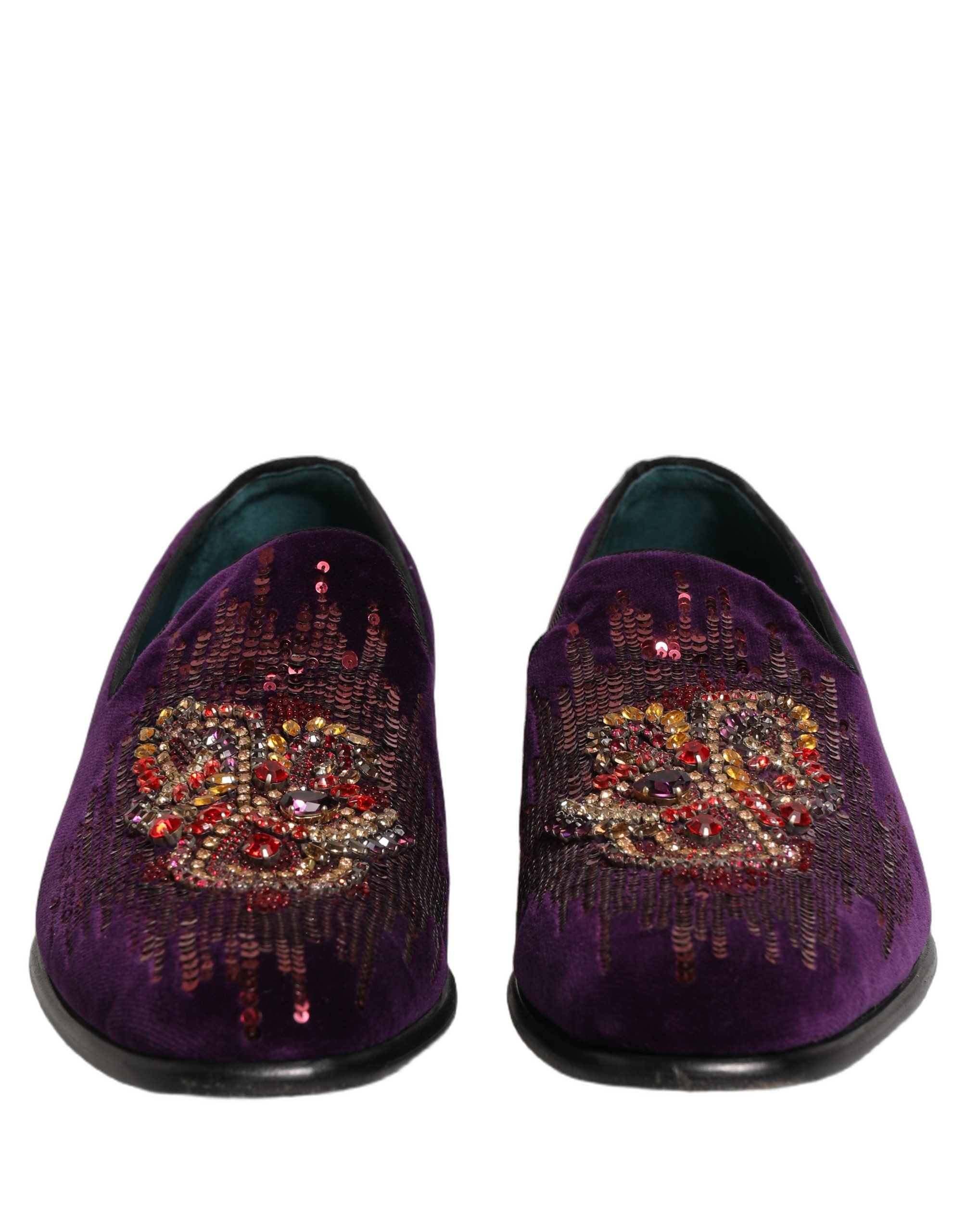 Dolce & Gabbana Violet Velvet Rhinestone Sequin Loafers Men's Shoes (Pre-Owned)