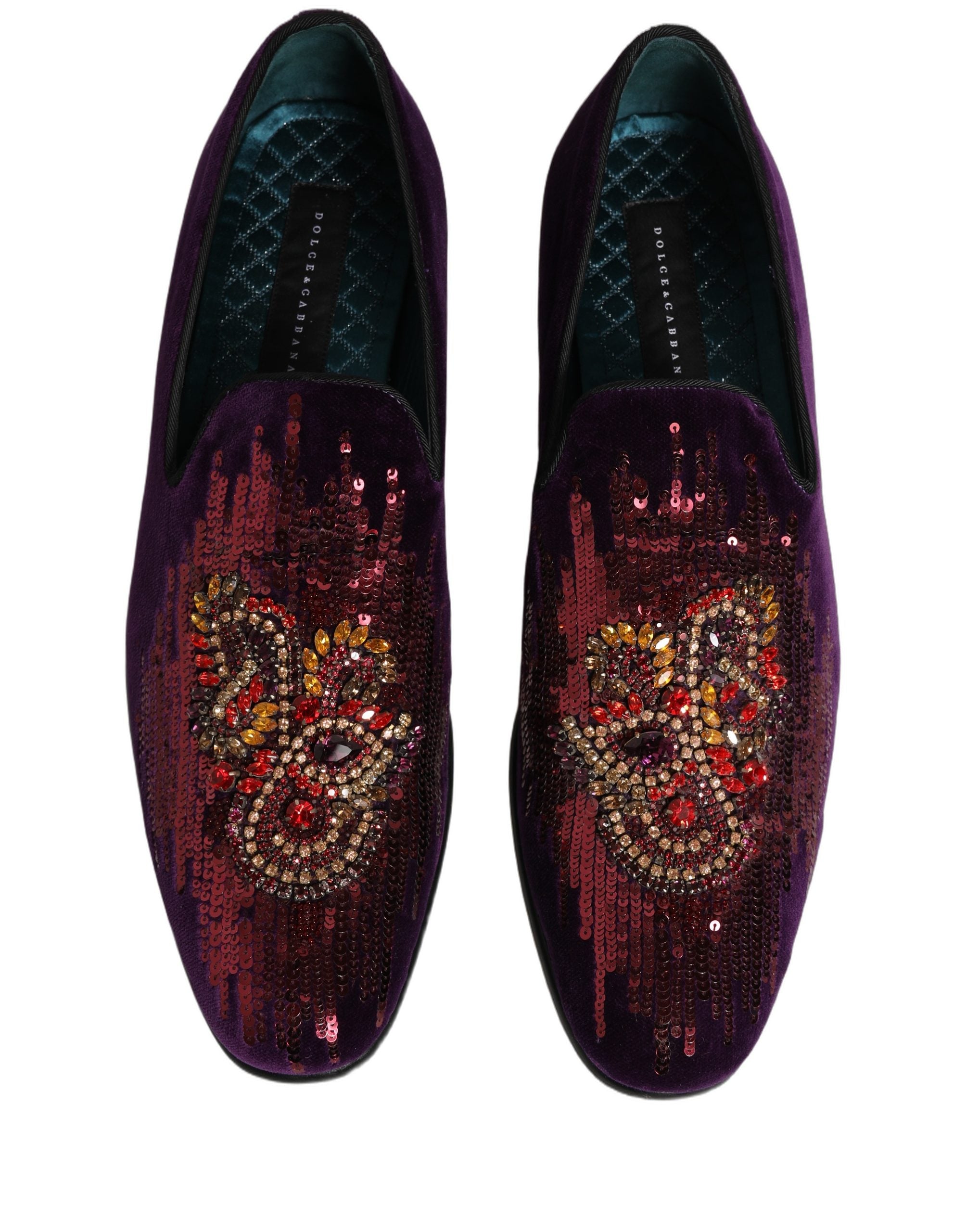 Dolce & Gabbana Violet Velvet Rhinestone Sequin Loafers Men's Shoes (Pre-Owned)