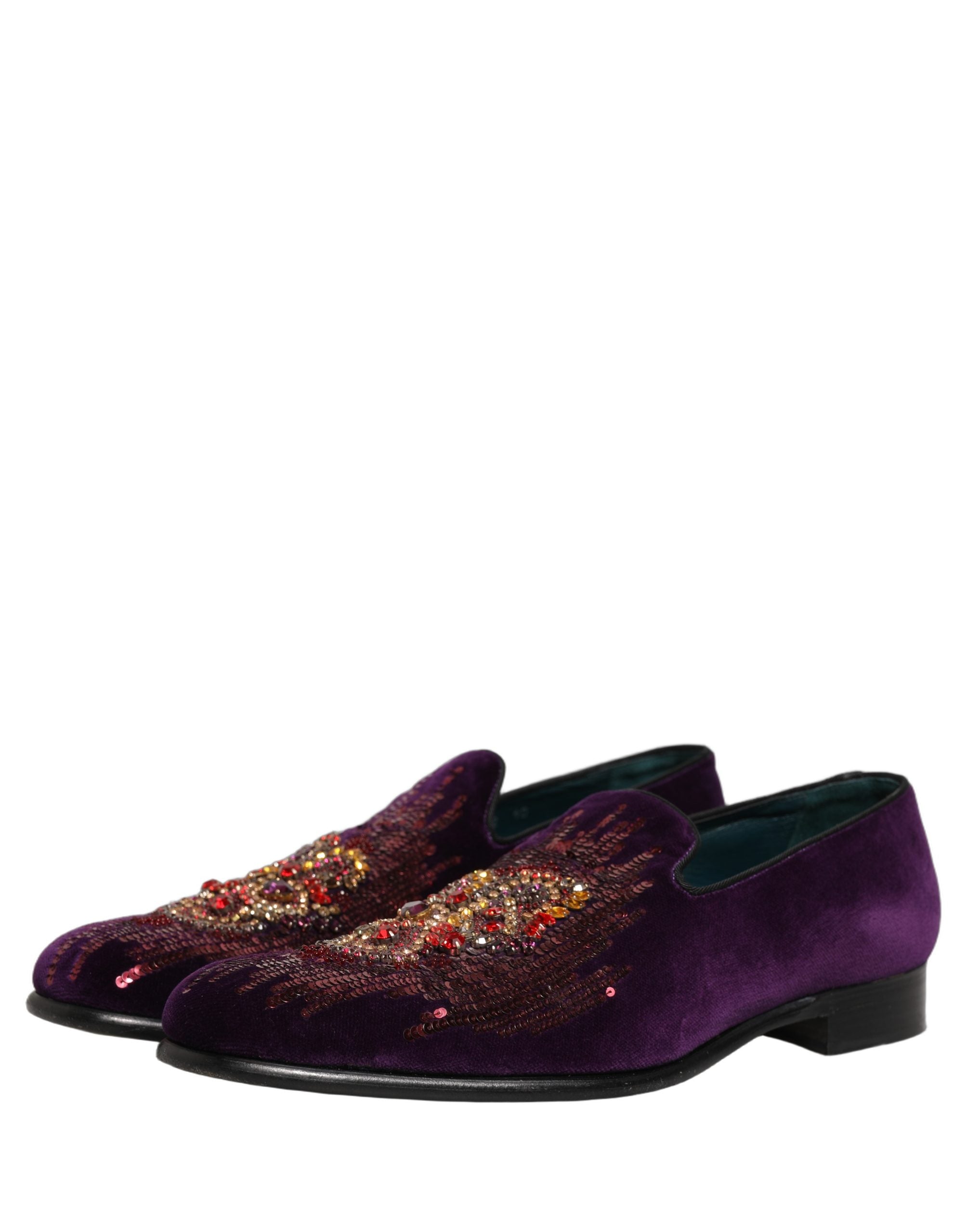 Dolce & Gabbana Violet Velvet Rhinestone Sequin Loafers Men's Shoes (Pre-Owned)