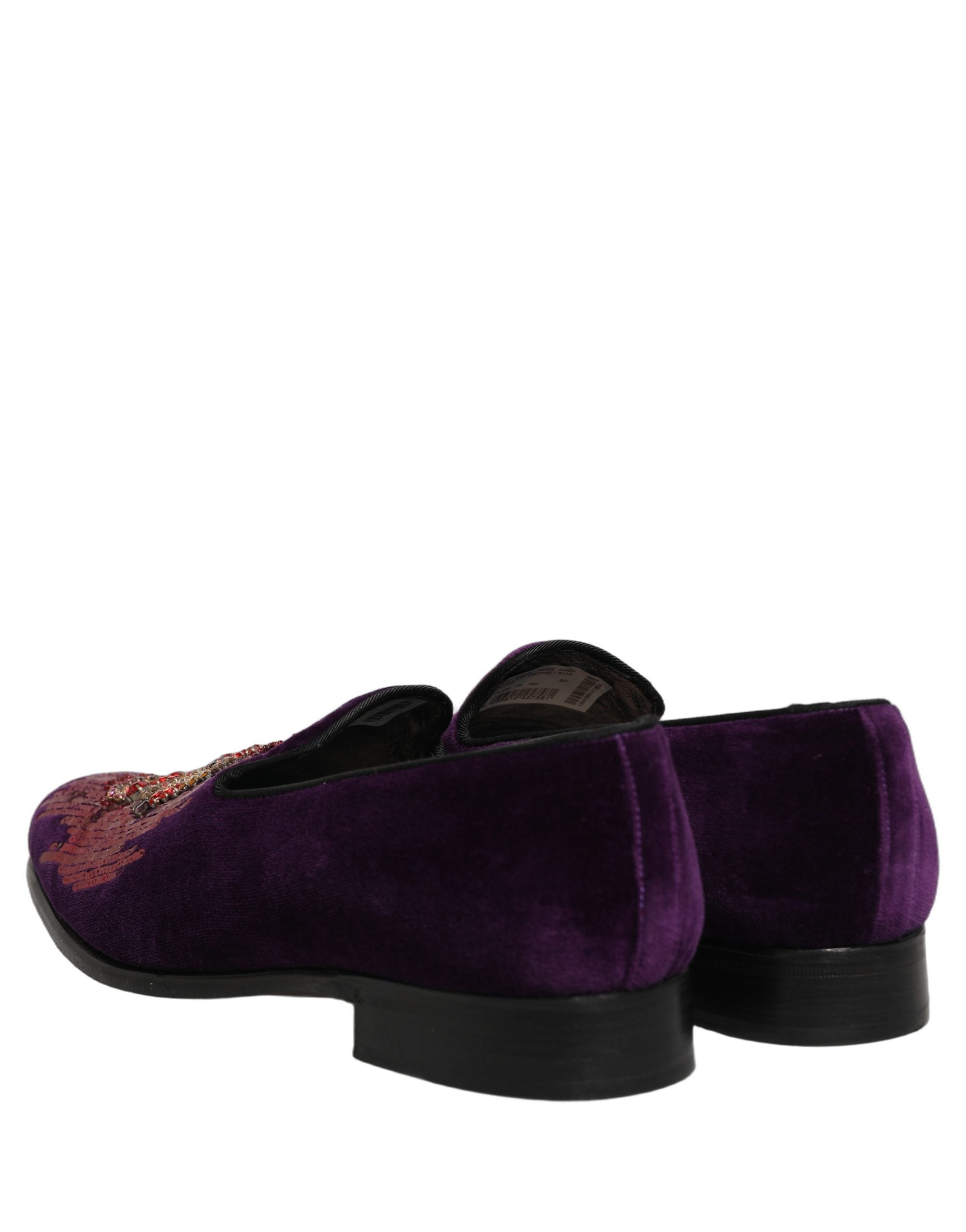 Dolce & Gabbana Violet Velvet Rhinestone Sequin Loafers Men's Shoes (Pre-Owned)