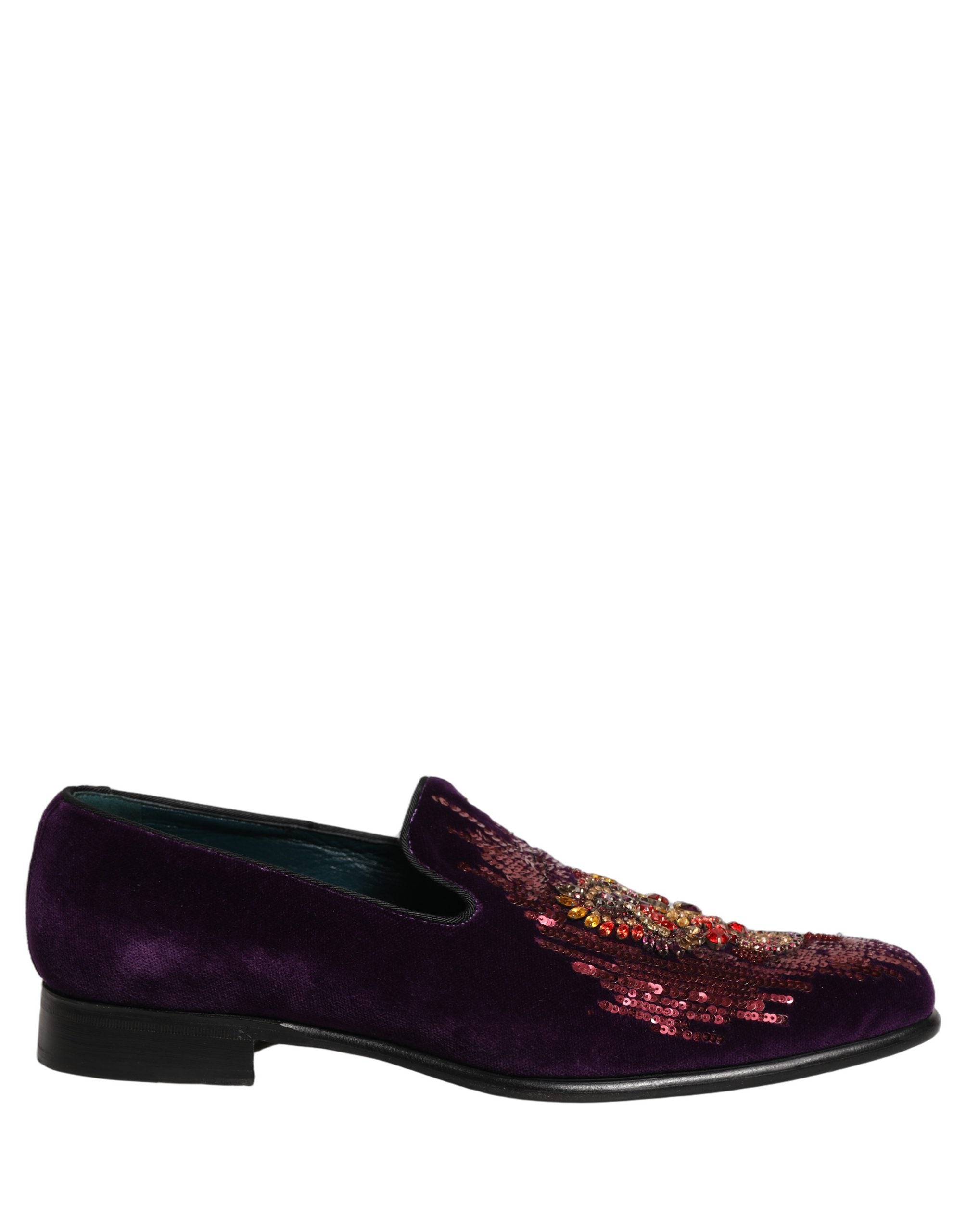 Dolce & Gabbana Violet Velvet Rhinestone Sequin Loafers Men's Shoes (Pre-Owned)