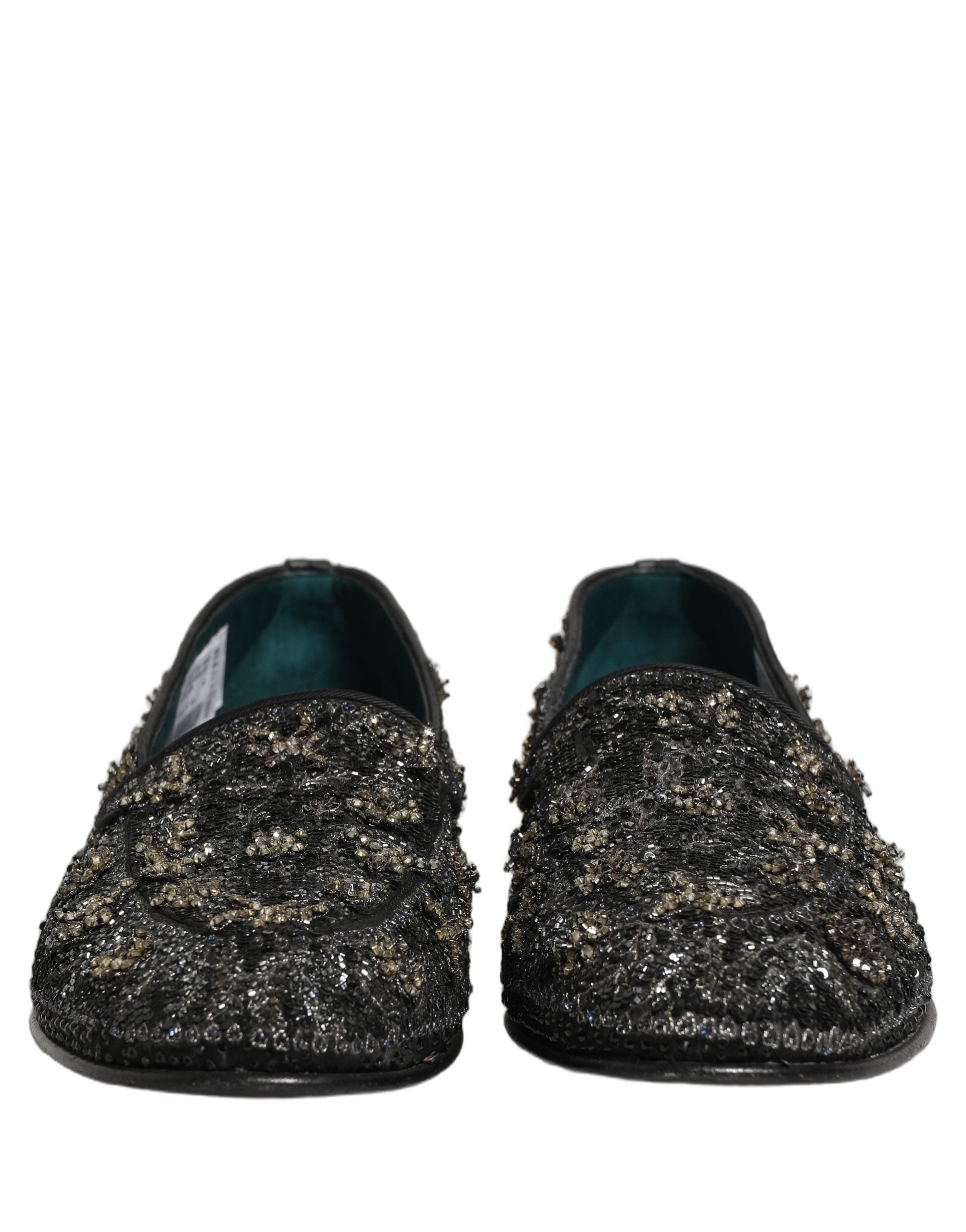 Dolce & Gabbana Black Rhinestone Embellished Loafers Men's Shoes