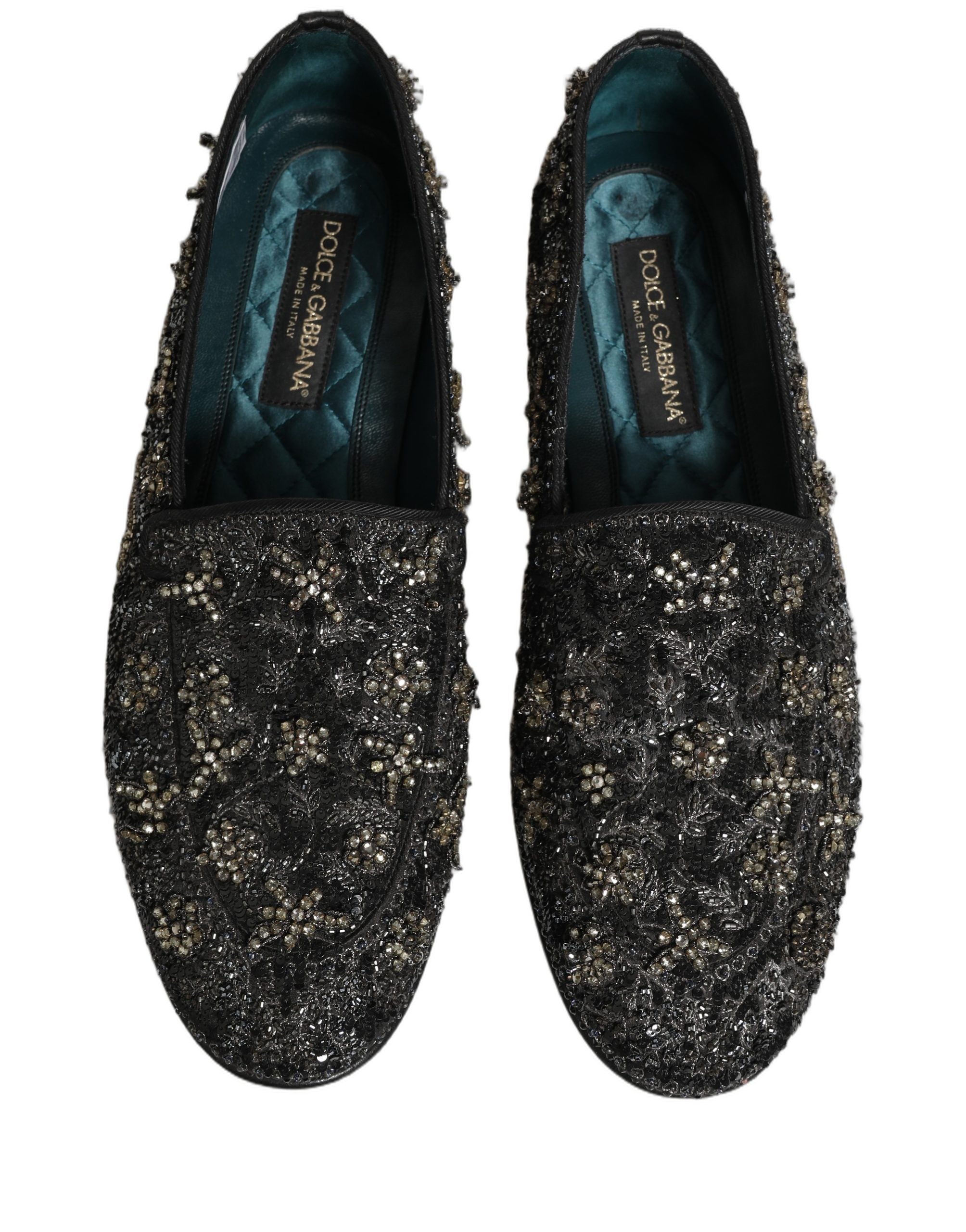 Dolce & Gabbana Black Rhinestone Embellished Loafers Men's Shoes