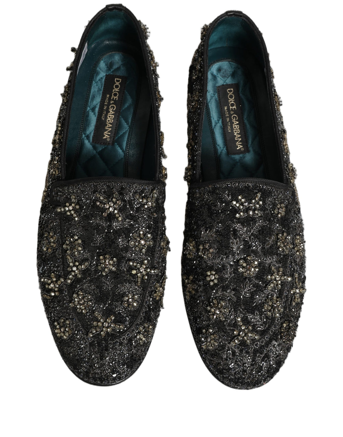 Dolce & Gabbana Black Rhinestone Embellished Loafers Men's Shoes