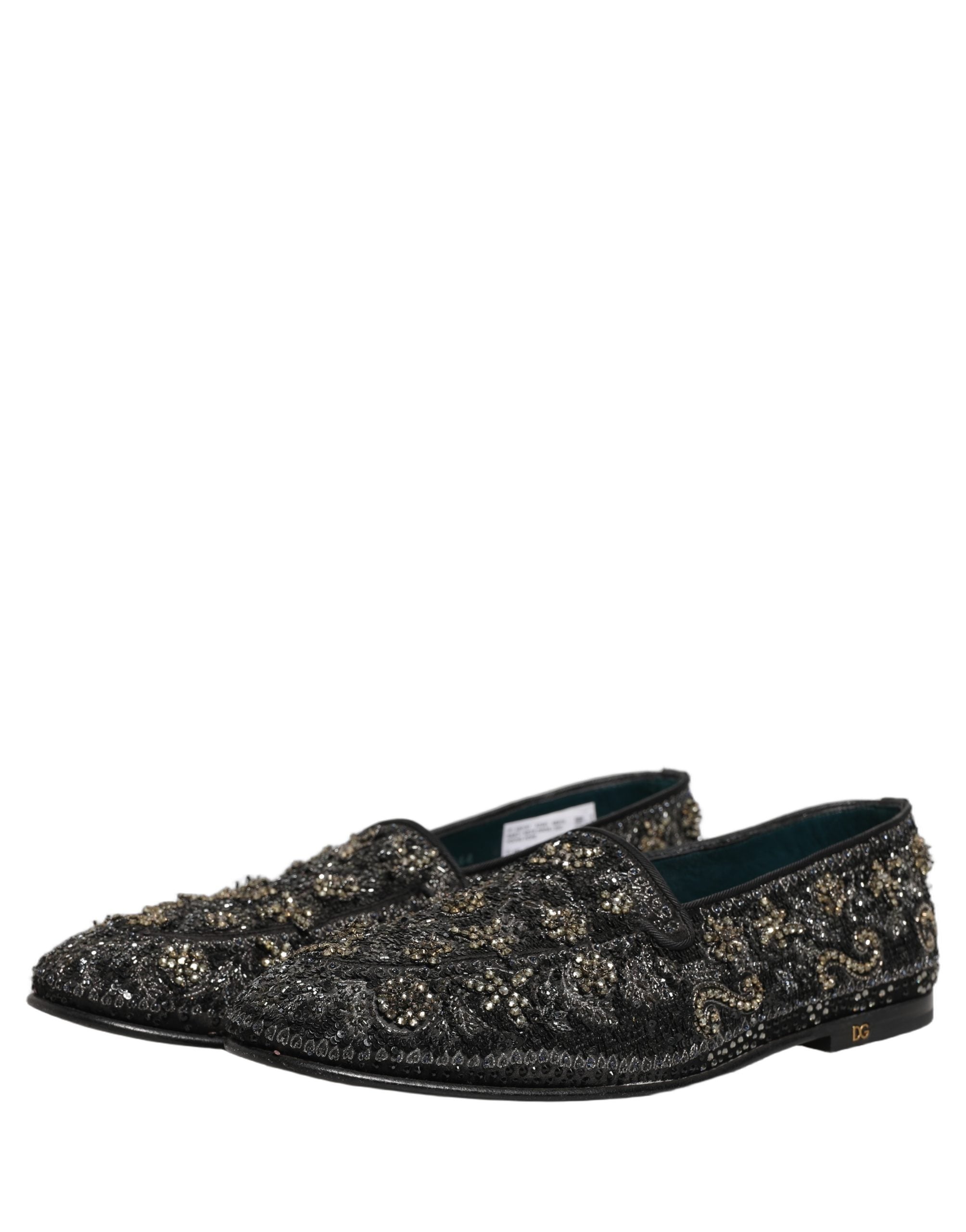 Dolce & Gabbana Black Rhinestone Embellished Loafers Men's Shoes