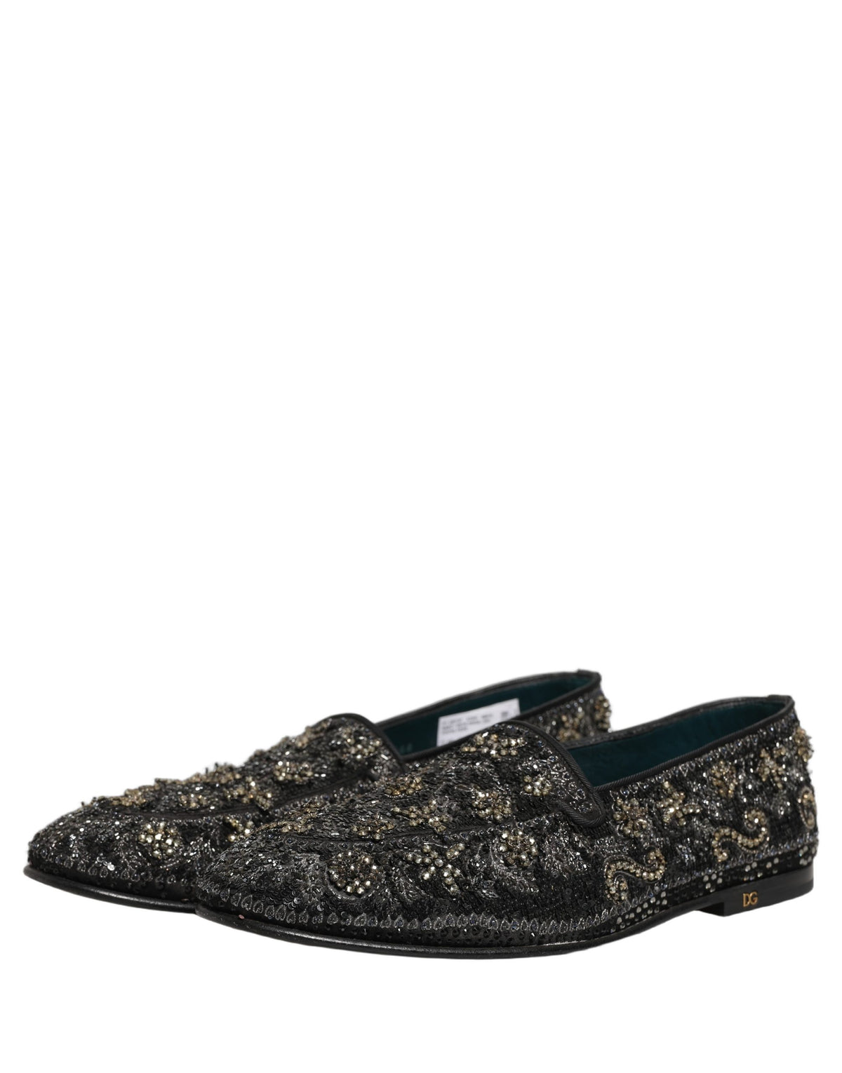 Dolce & Gabbana Black Rhinestone Embellished Loafers Men's Shoes