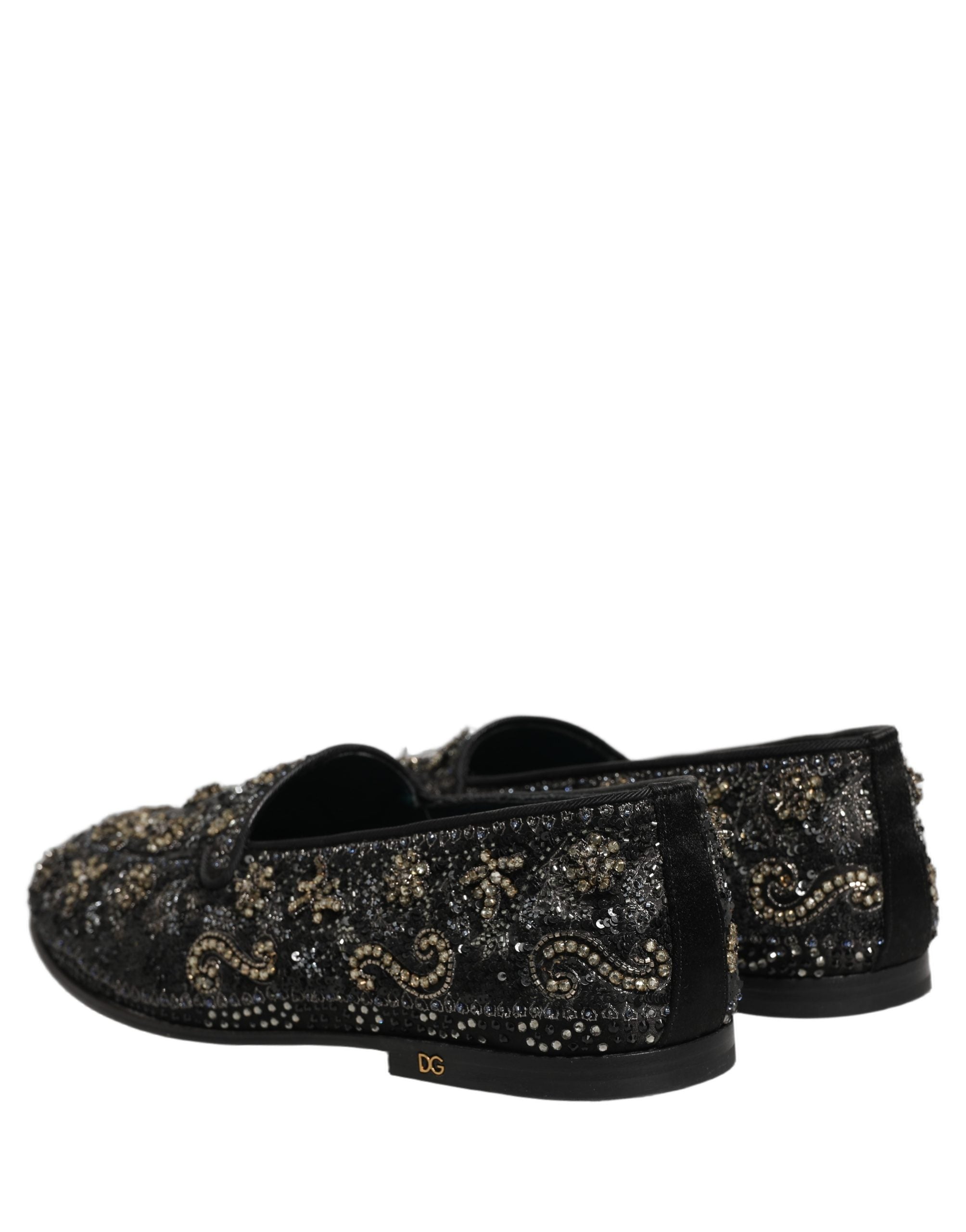 Dolce & Gabbana Black Rhinestone Embellished Loafers Men's Shoes