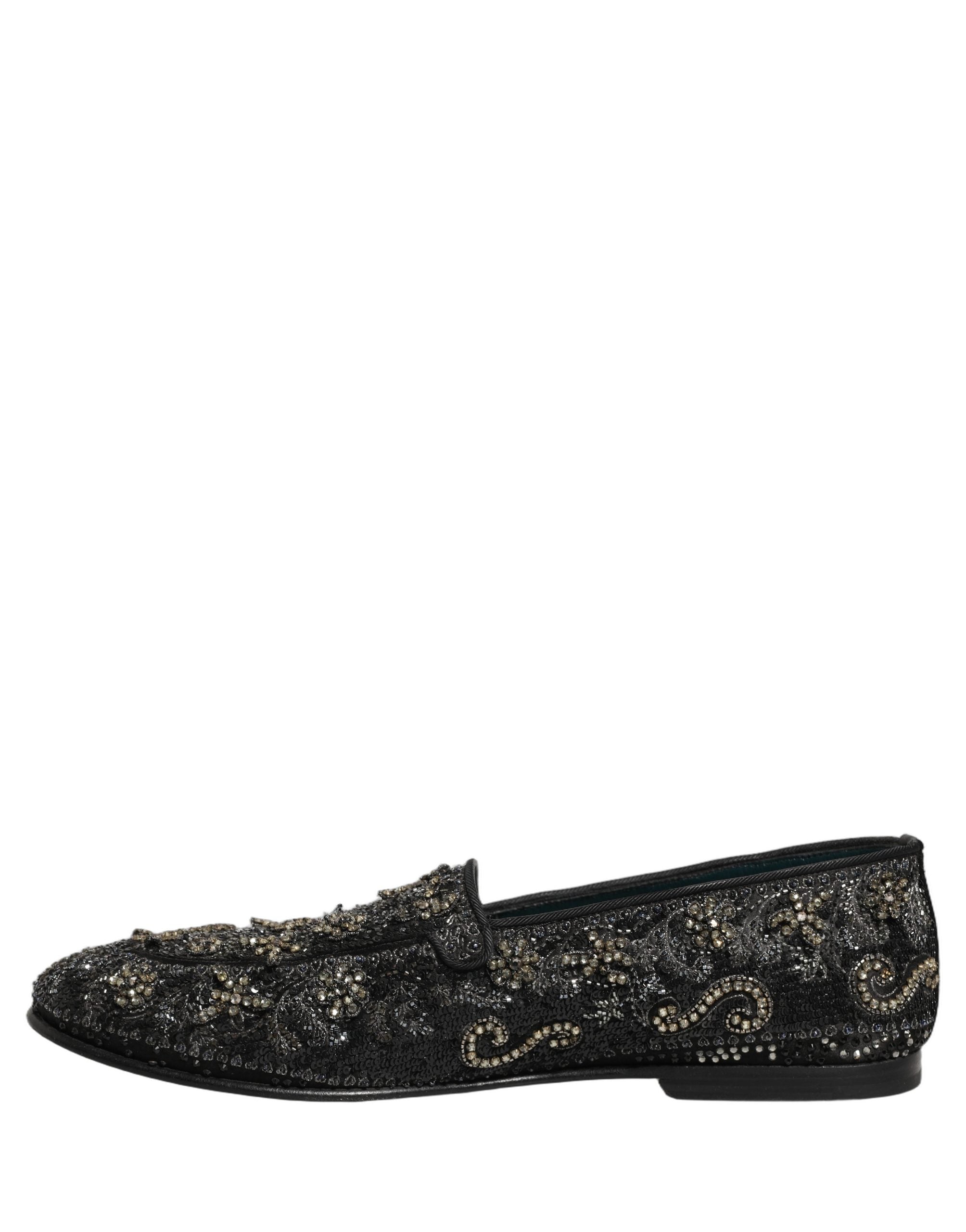 Dolce & Gabbana Black Rhinestone Embellished Loafers Men's Shoes