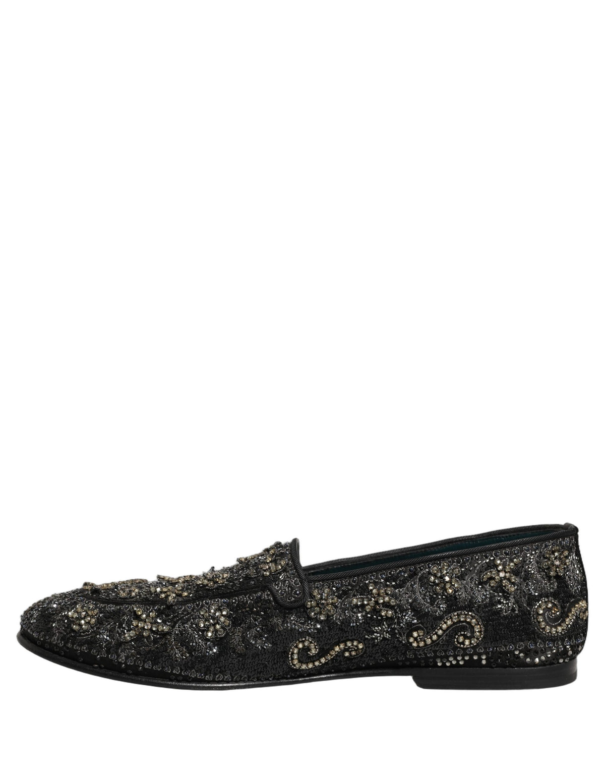 Dolce & Gabbana Black Rhinestone Embellished Loafers Men's Shoes