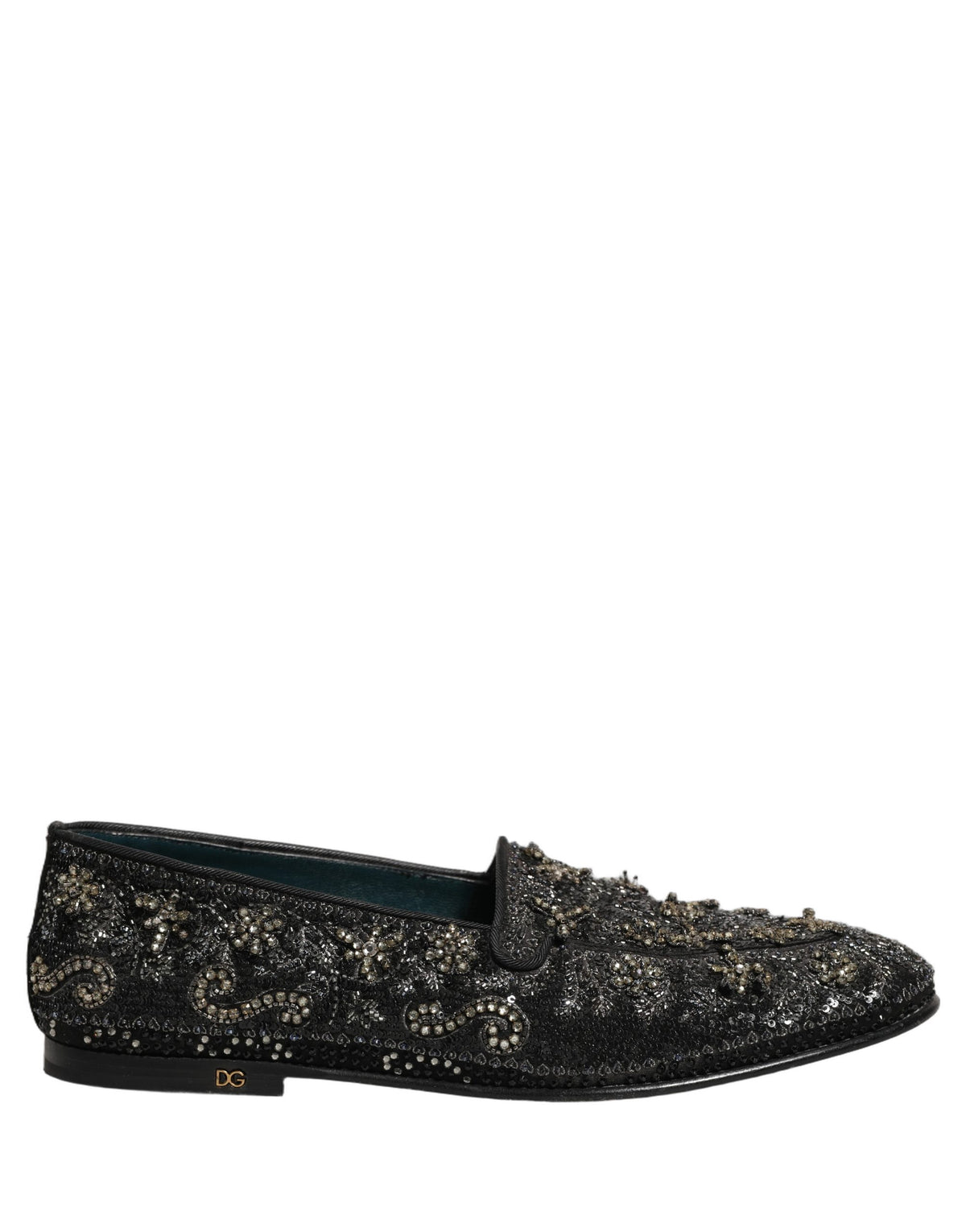 Dolce & Gabbana Black Rhinestone Embellished Loafers Men's Shoes