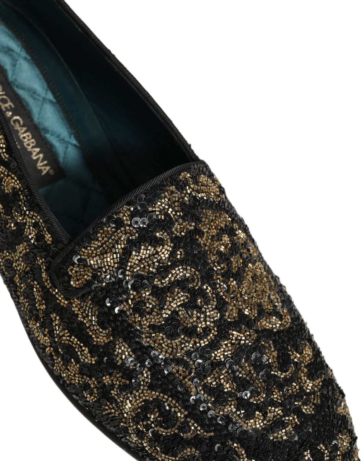 Dolce & Gabbana Black Gold Embellished Dress Loafers Men's Shoes