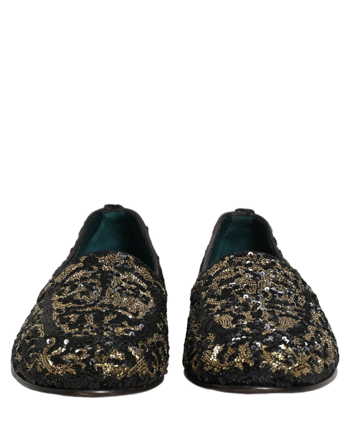 Dolce & Gabbana Black Gold Embellished Dress Loafers Men's Shoes