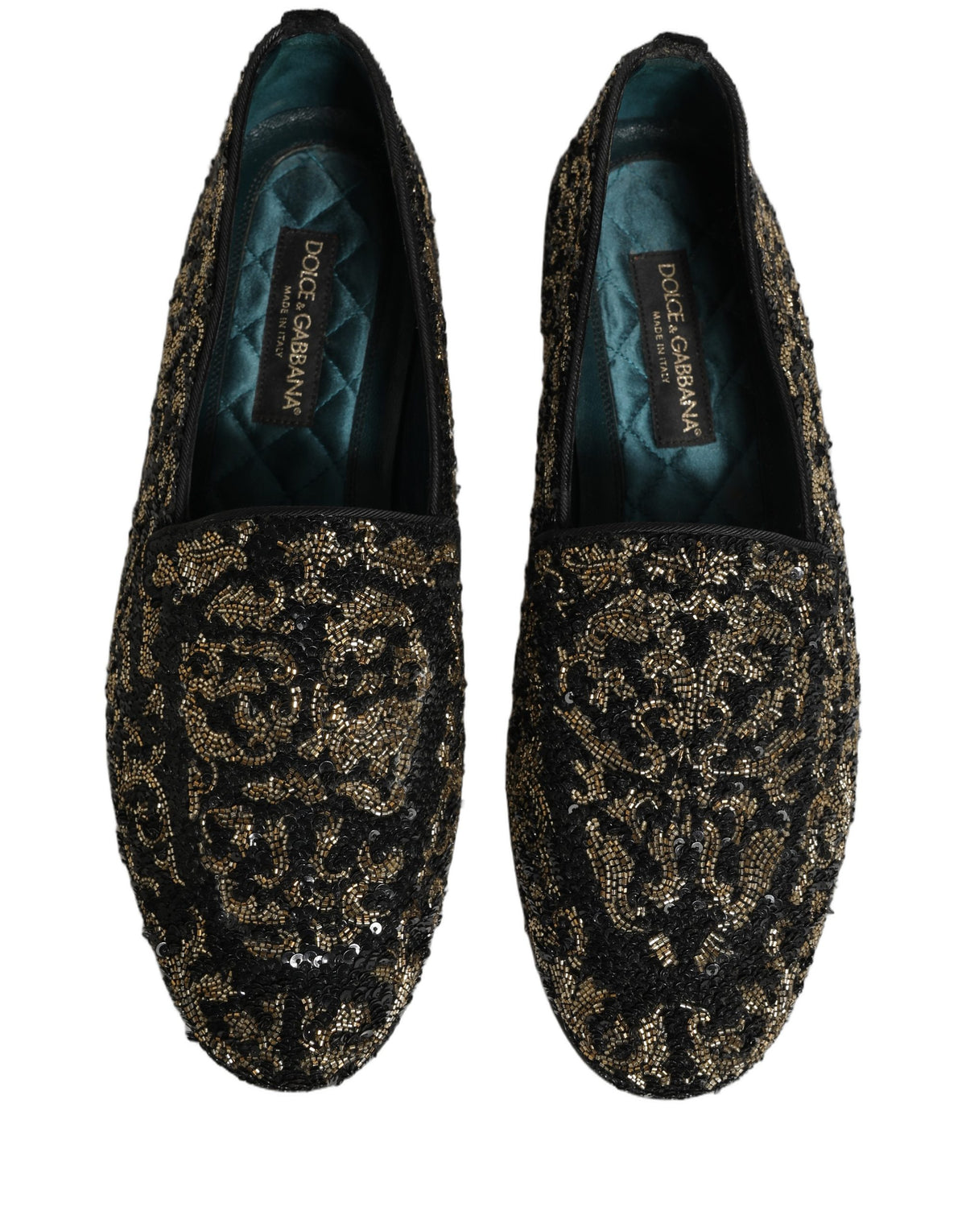 Dolce & Gabbana Black Gold Embellished Dress Loafers Men's Shoes